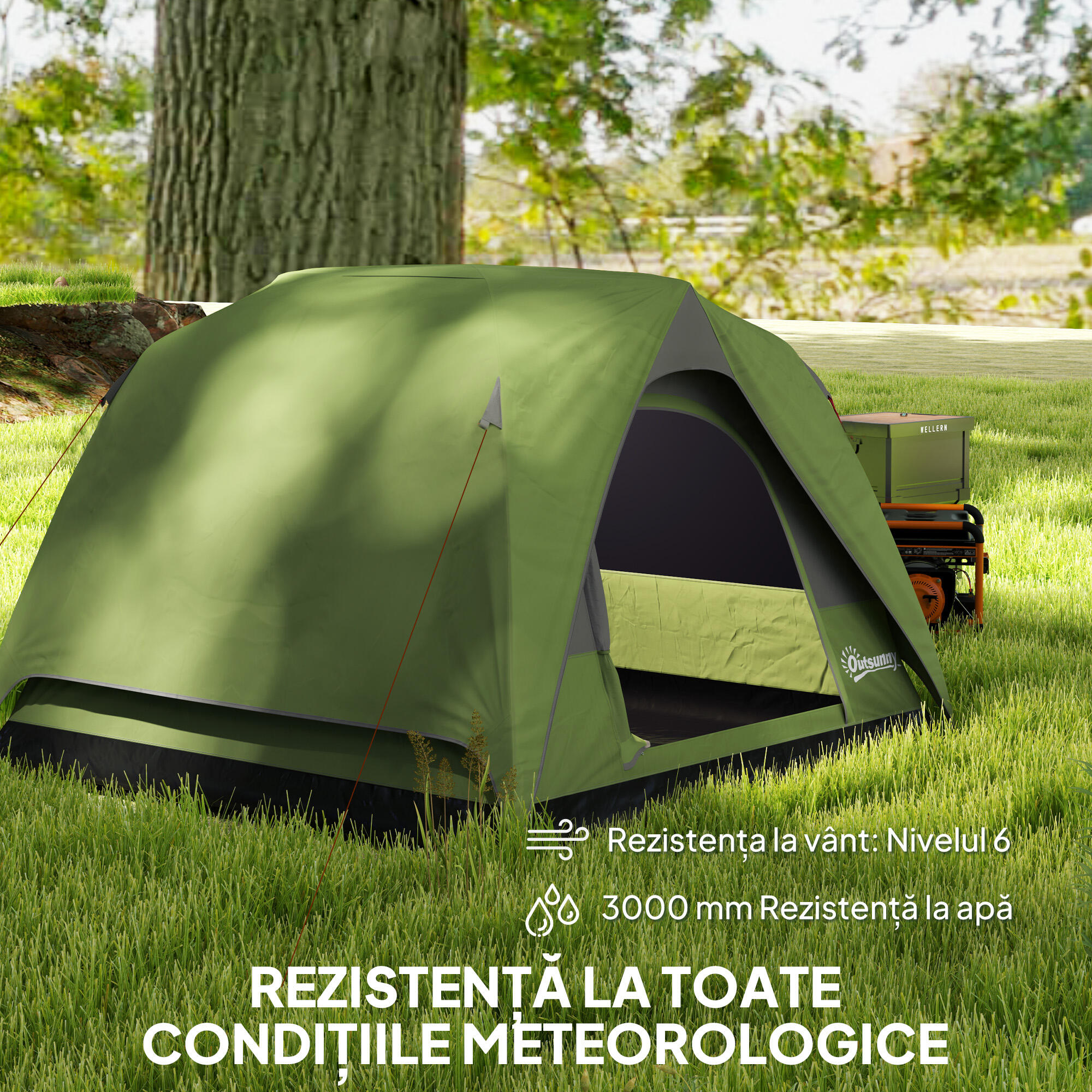 Outsunny Tenda da Campeggio per 3 Persone Impermeabile 2x2x1.35m Verde 5/7