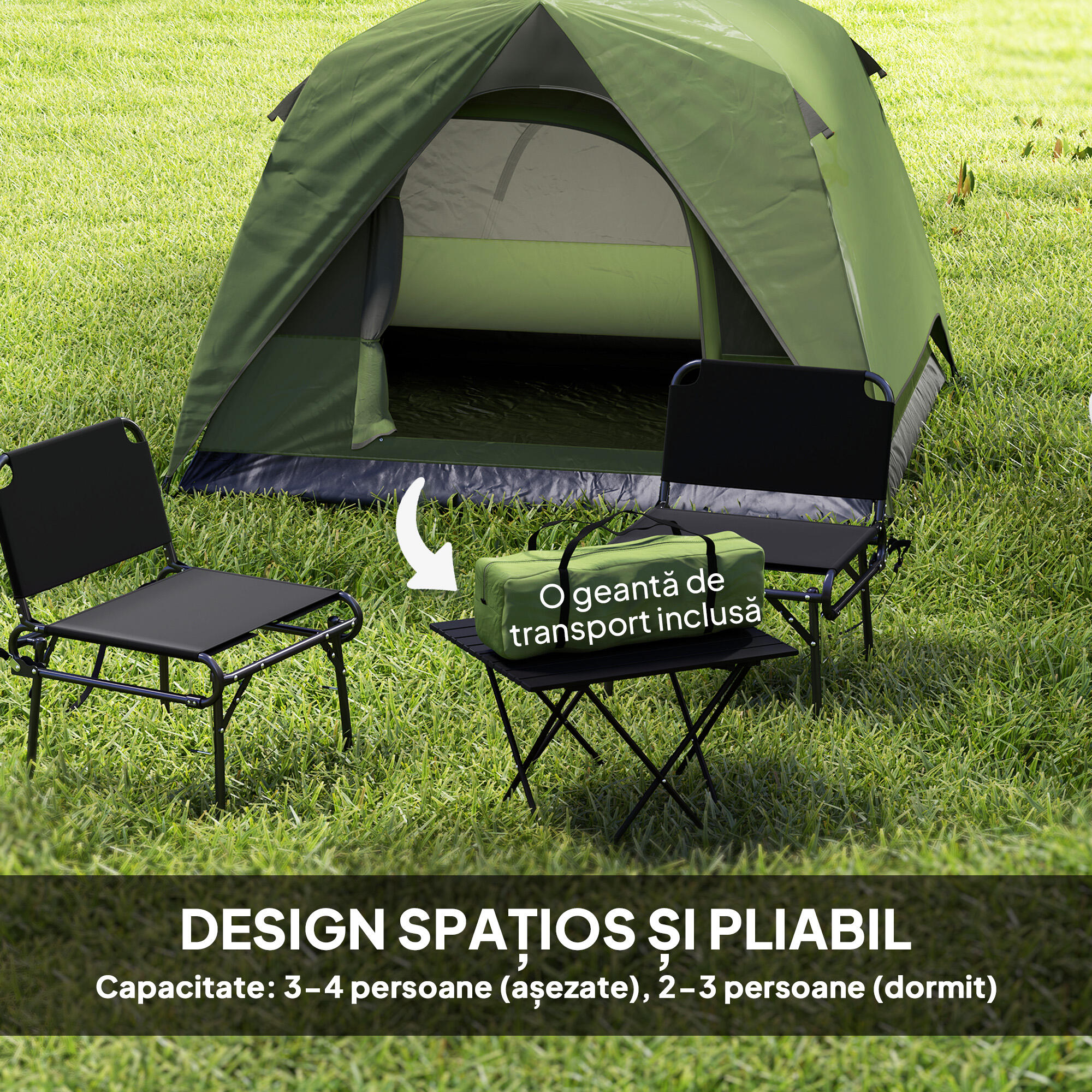 Outsunny Tenda da Campeggio per 3 Persone Impermeabile 2x2x1.35m Verde 4/7