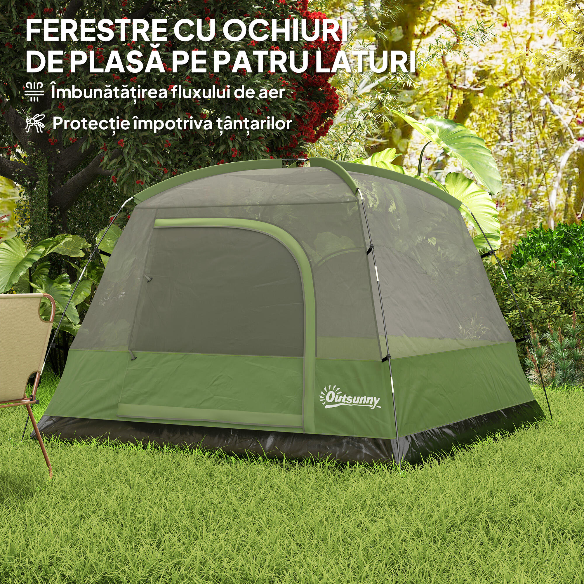 Outsunny Tenda da Campeggio per 3 Persone Impermeabile 2x2x1.35m Verde 6/7