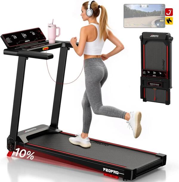 JOROTO Cinta de correr plegable: 2,5CV, 10% inclinación, 12 km/h, capacidad de 130kg