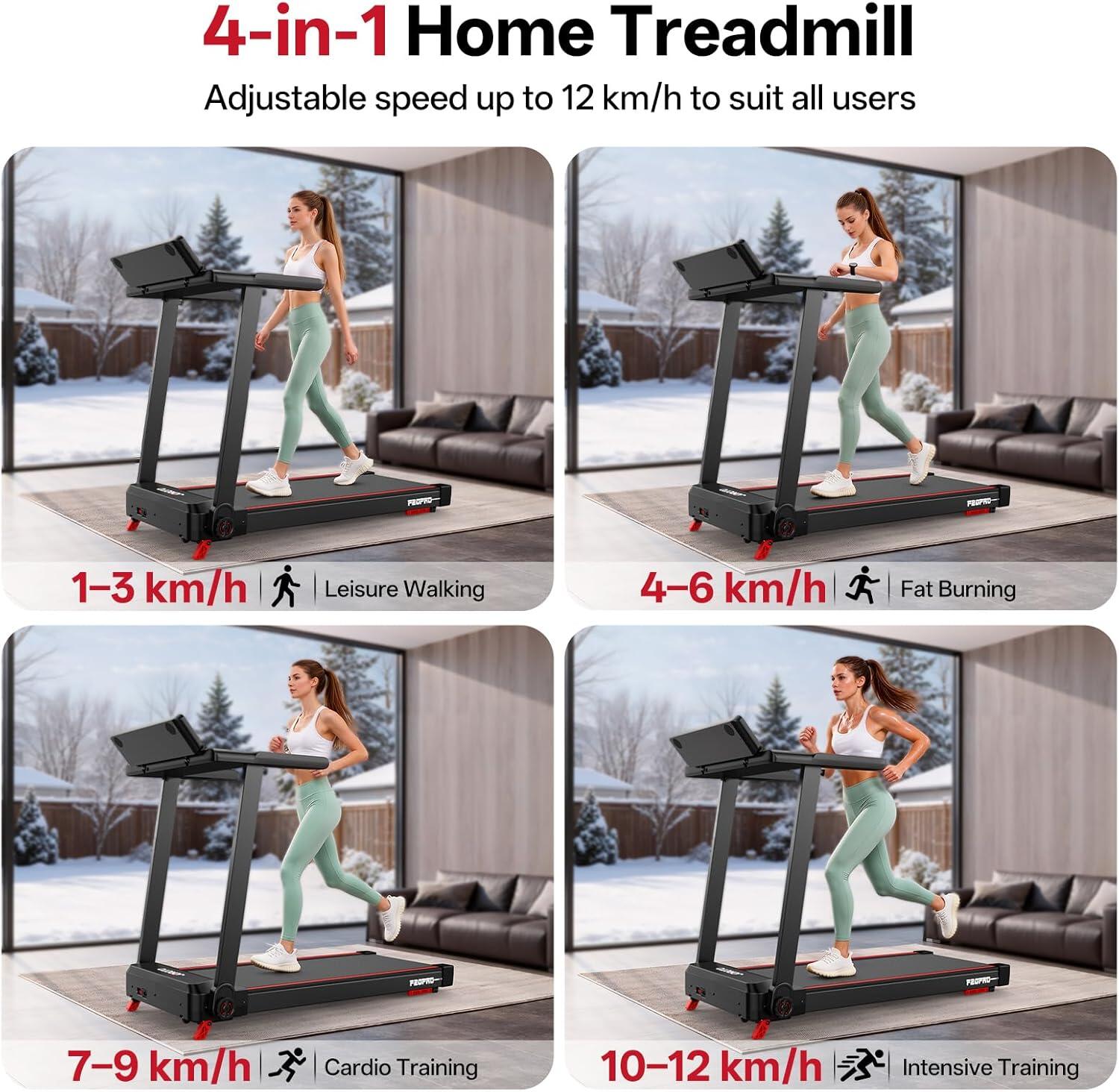 Opvouwbare loopband 2,5PK, hellingshoek 8°, 12 km/u, draagvermogen 130kg, + APP 6/7