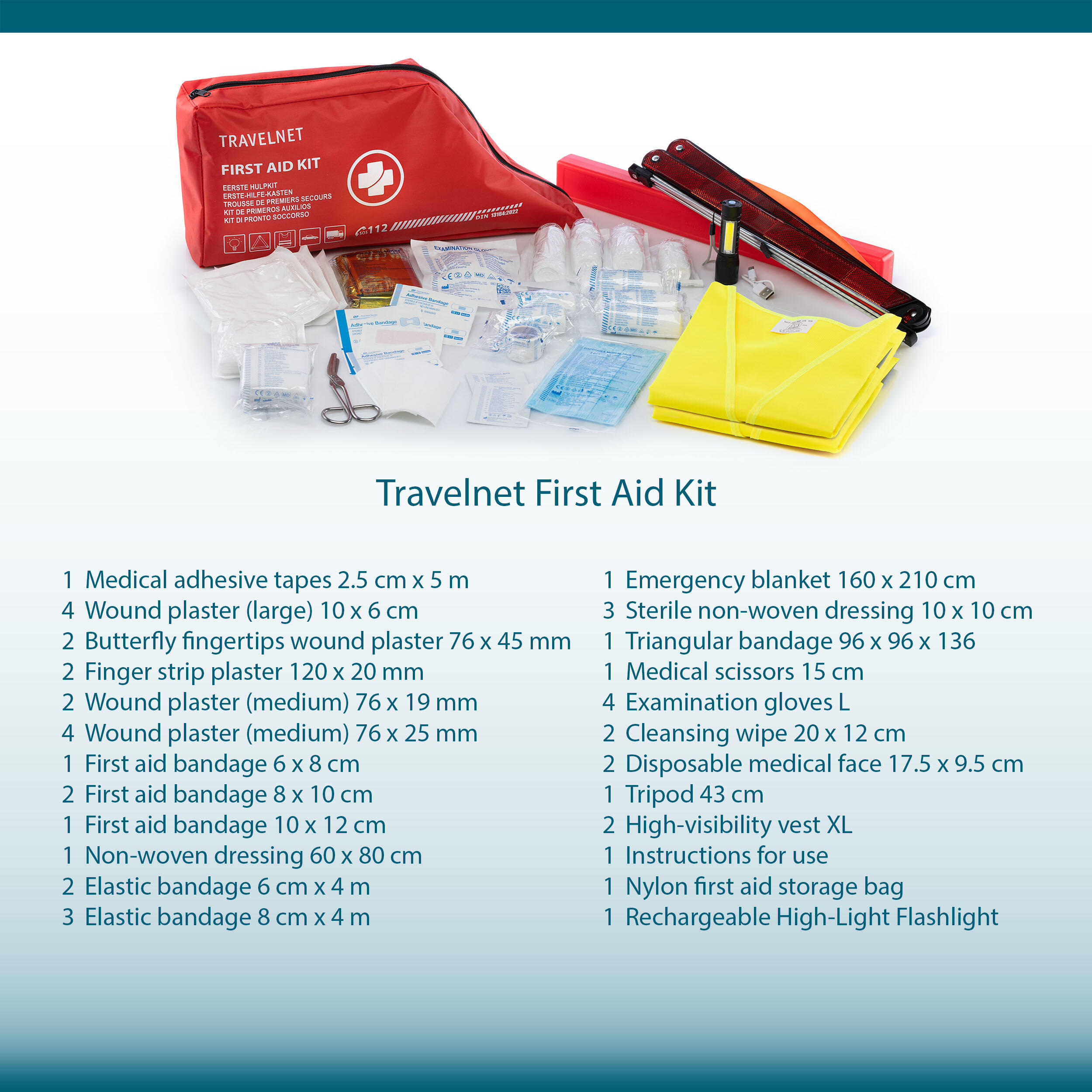 Travelnet EHBO Verbandkit Auto 40-delig met Veiligheidsvest- en Driehoek 3/7