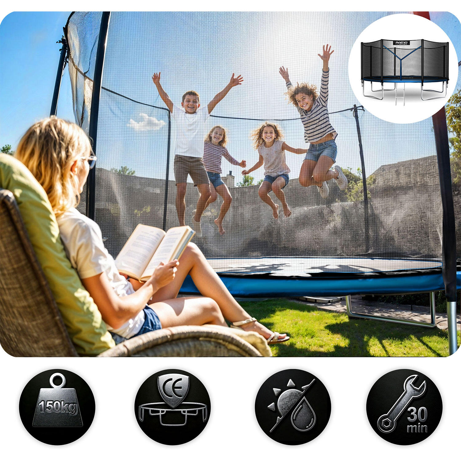 Trampolina ogrodowa z siatką zewnętrzną Neo-Sport 435cm 14ft 4/7