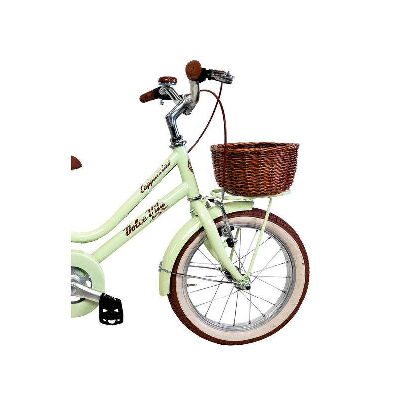 Bicicletă pentru fete Dolce Vita CAPPUCCINO 16" cu coș - Verde deschis