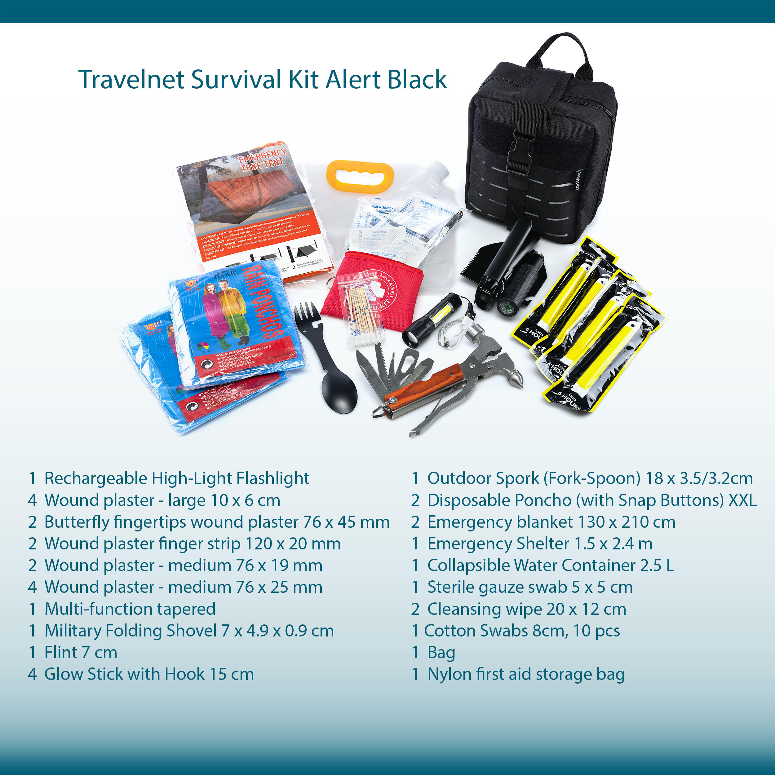 Travelnet EHBO Alert – 32-częściowy zestaw awaryjny i survivalowy 3/7