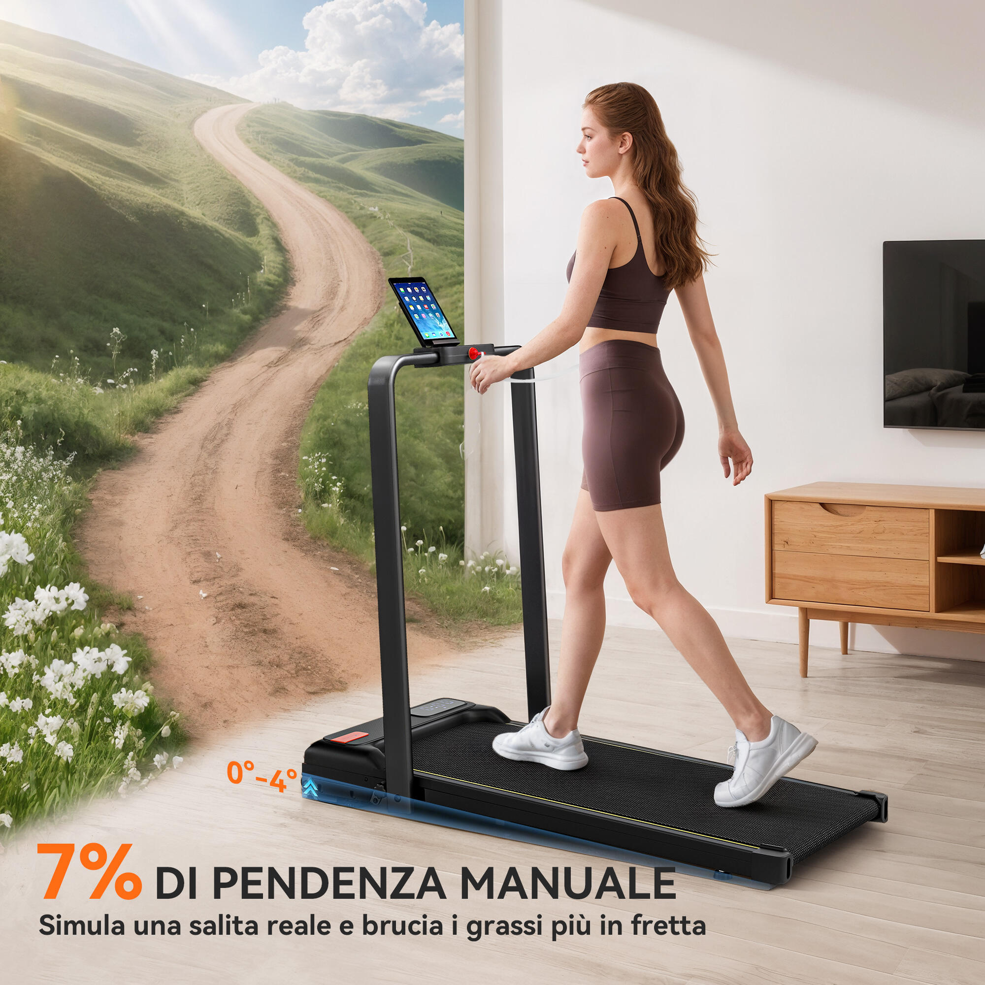 SPORTNOW Tapis Roulant Pieghevole con Inclinazione e Velocità 1-10 km/h Nero 5/7