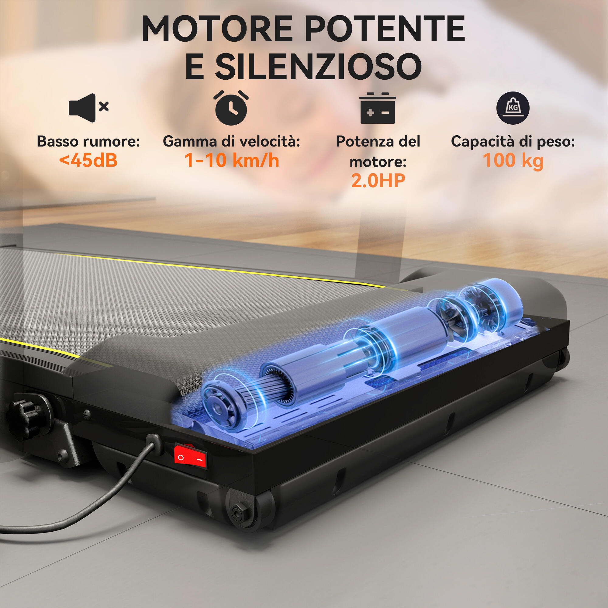 SPORTNOW Tapis Roulant Pieghevole con Inclinazione e Velocità 1-10 km/h Nero 6/7