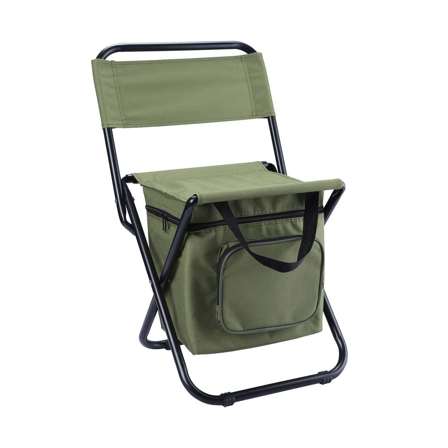 Foldable Camping Chair with Integrated 10L Cooler Bag - Army Green