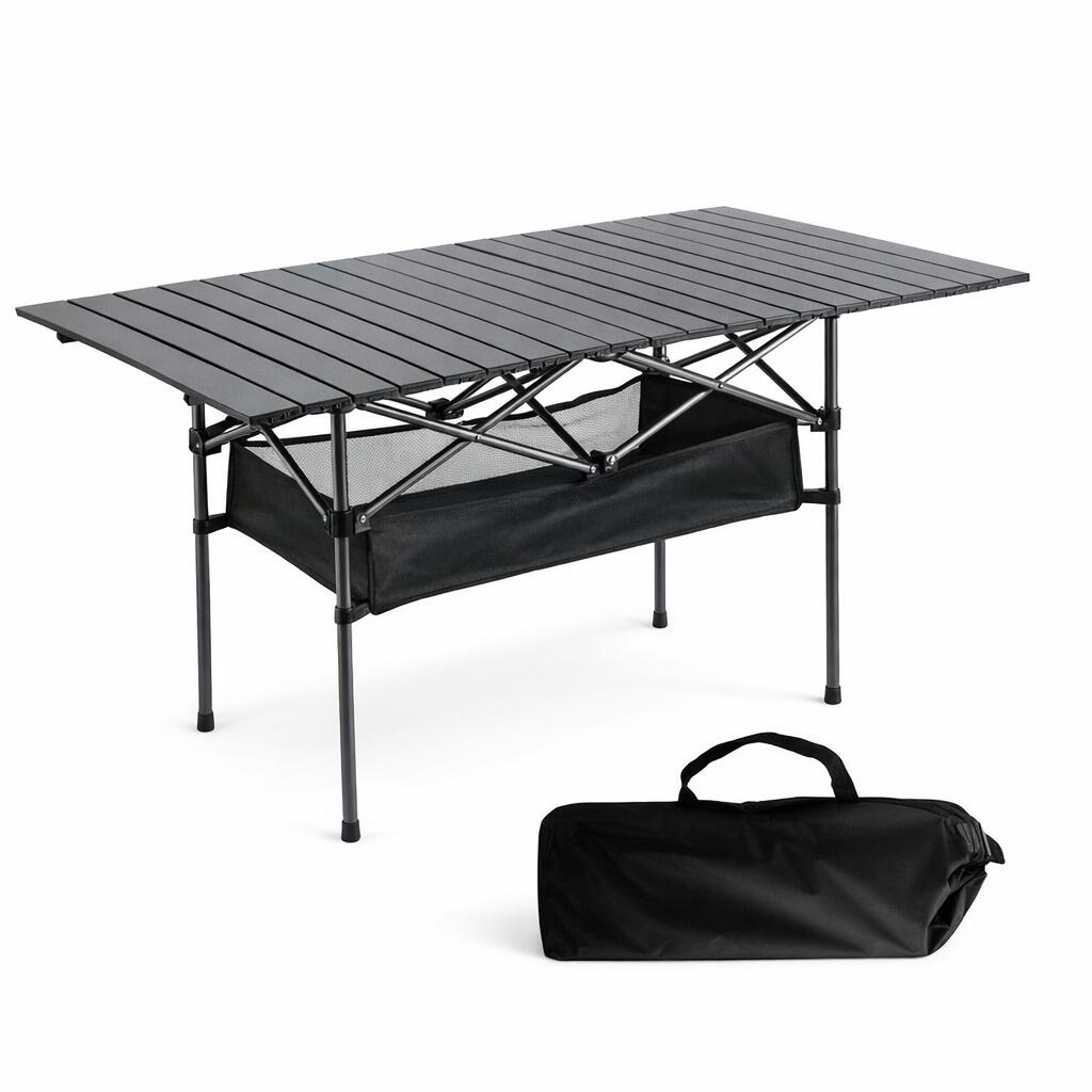 Black Portable Folding Egg Roll Camping Table for 6-8 People