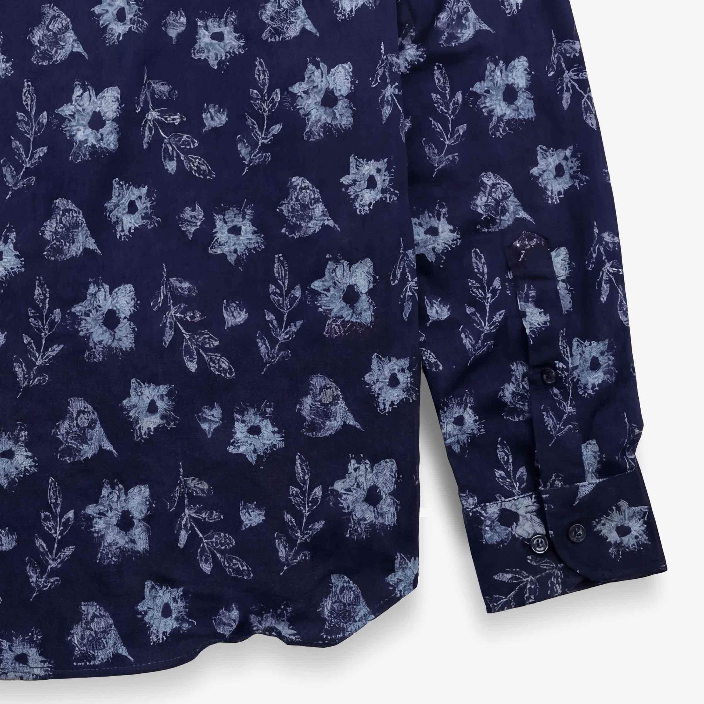 Camicie Charles a maniche lunghe in cotone blu scuro 3/4