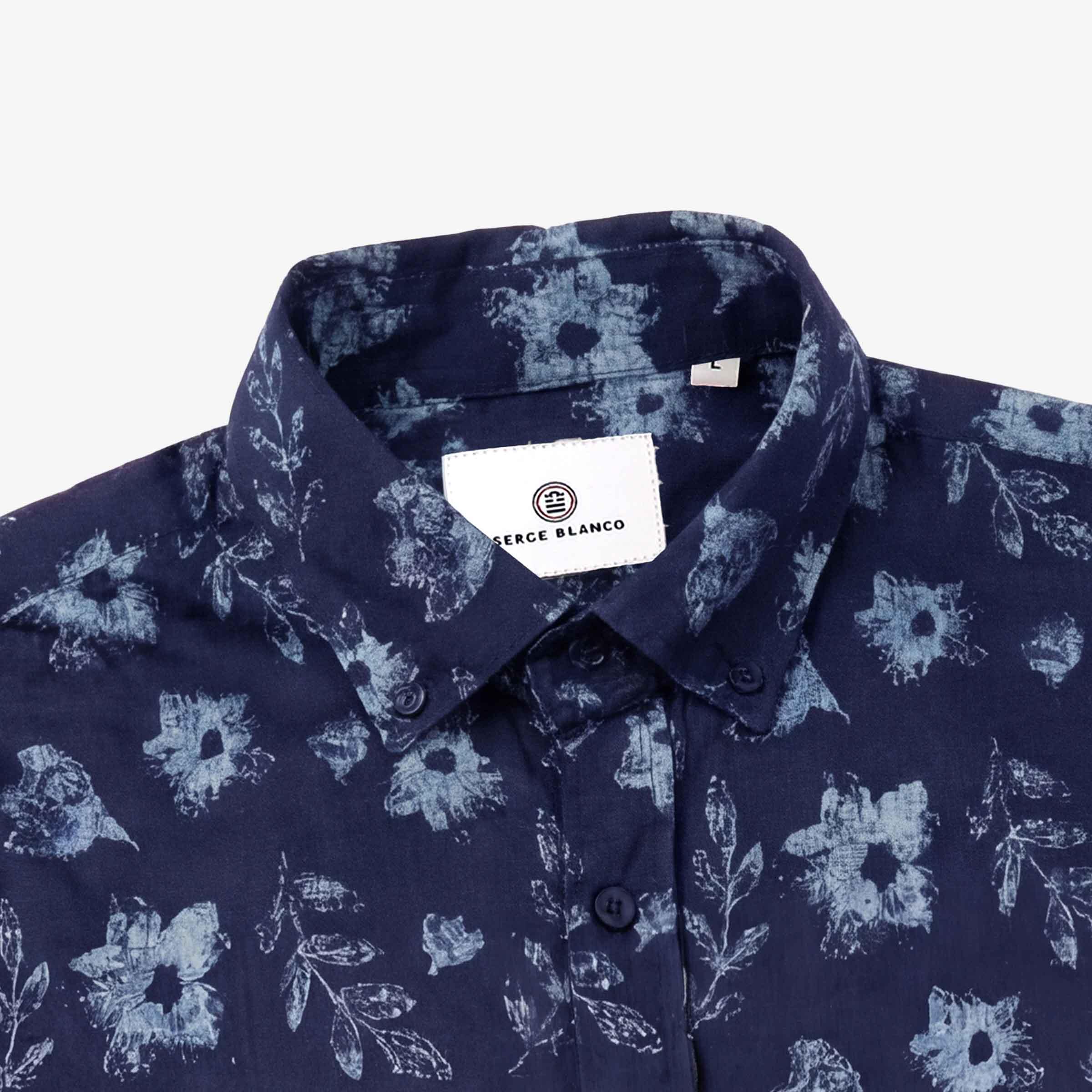 Camicie Charles a maniche lunghe in cotone blu scuro 4/4