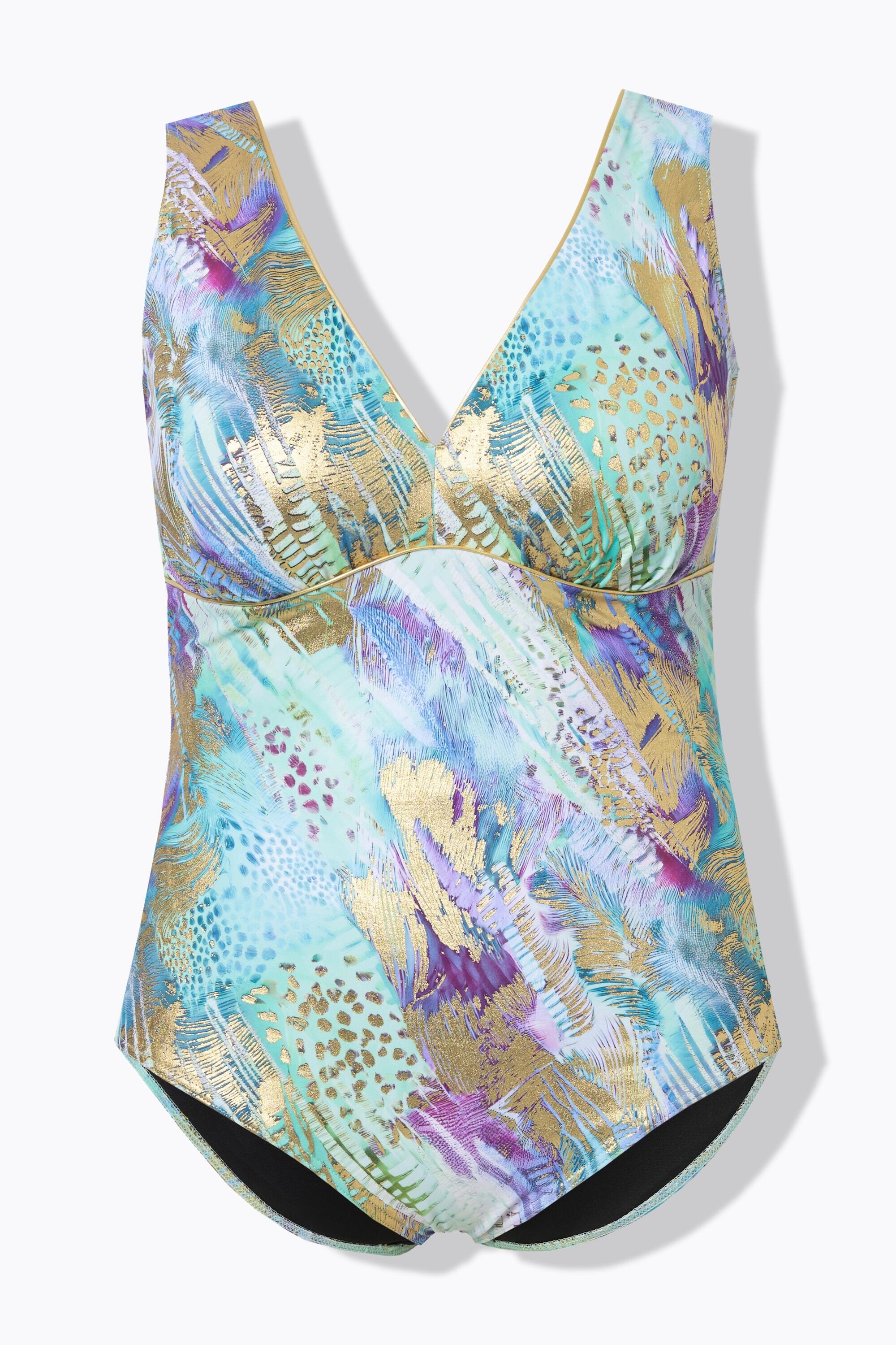 Femme Maillot de bain avec bonnets souples motif abstrait et liseré fantaisie 6/7