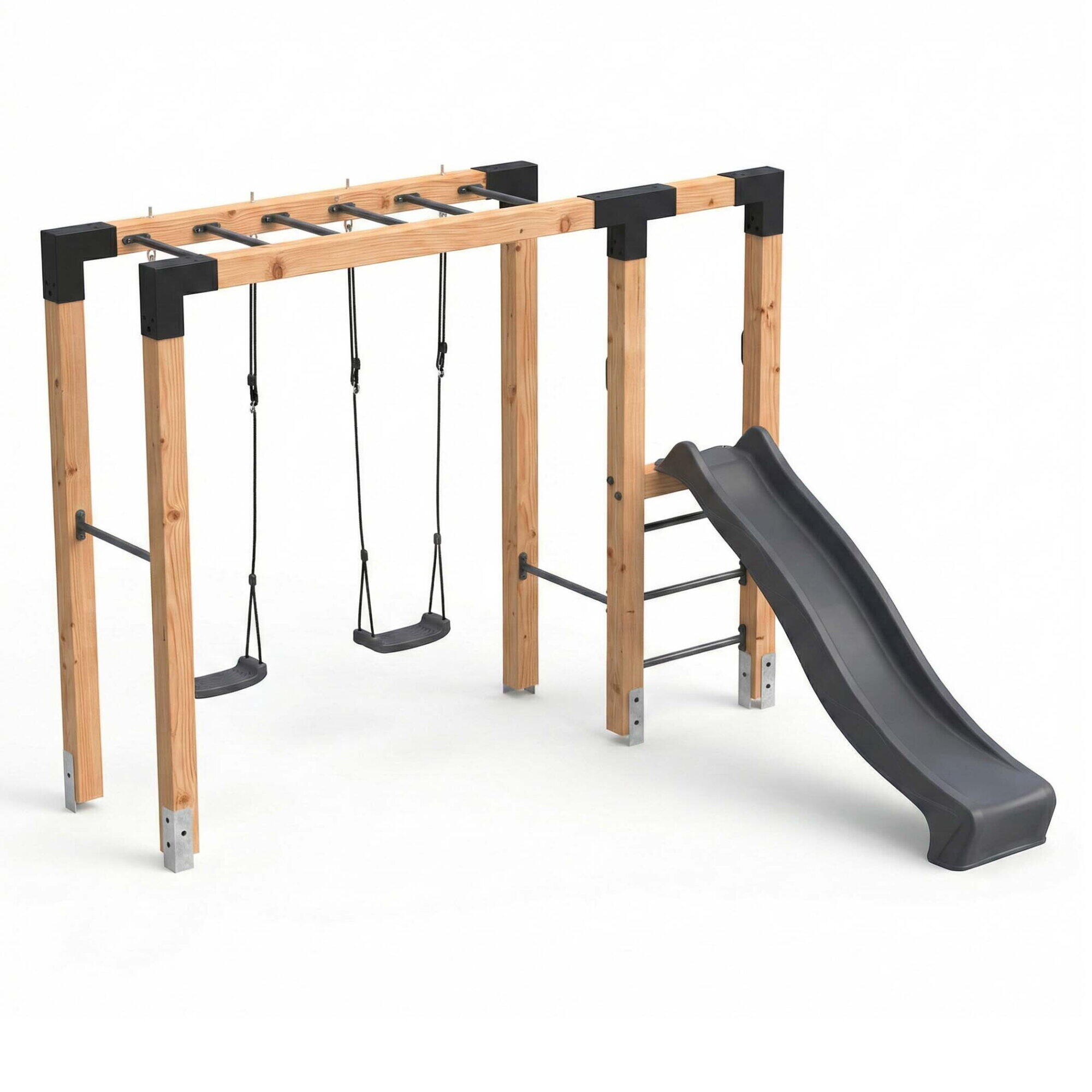 Linea Robust 110 houten monkeybar met dubbele schommel en glijbaan 7/7