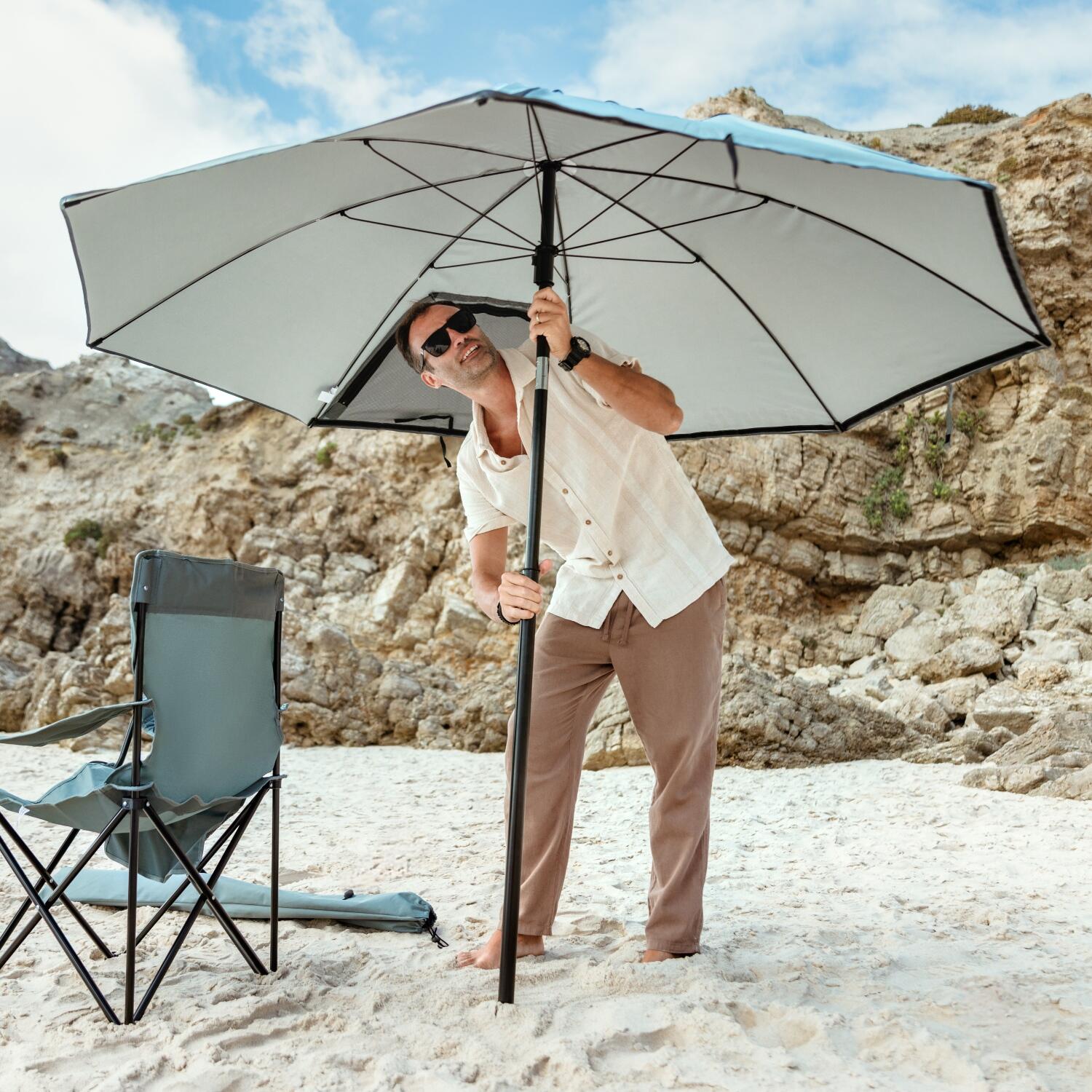 Strandparasol Premium - Windscherm - 200cm - Grijs 2/8