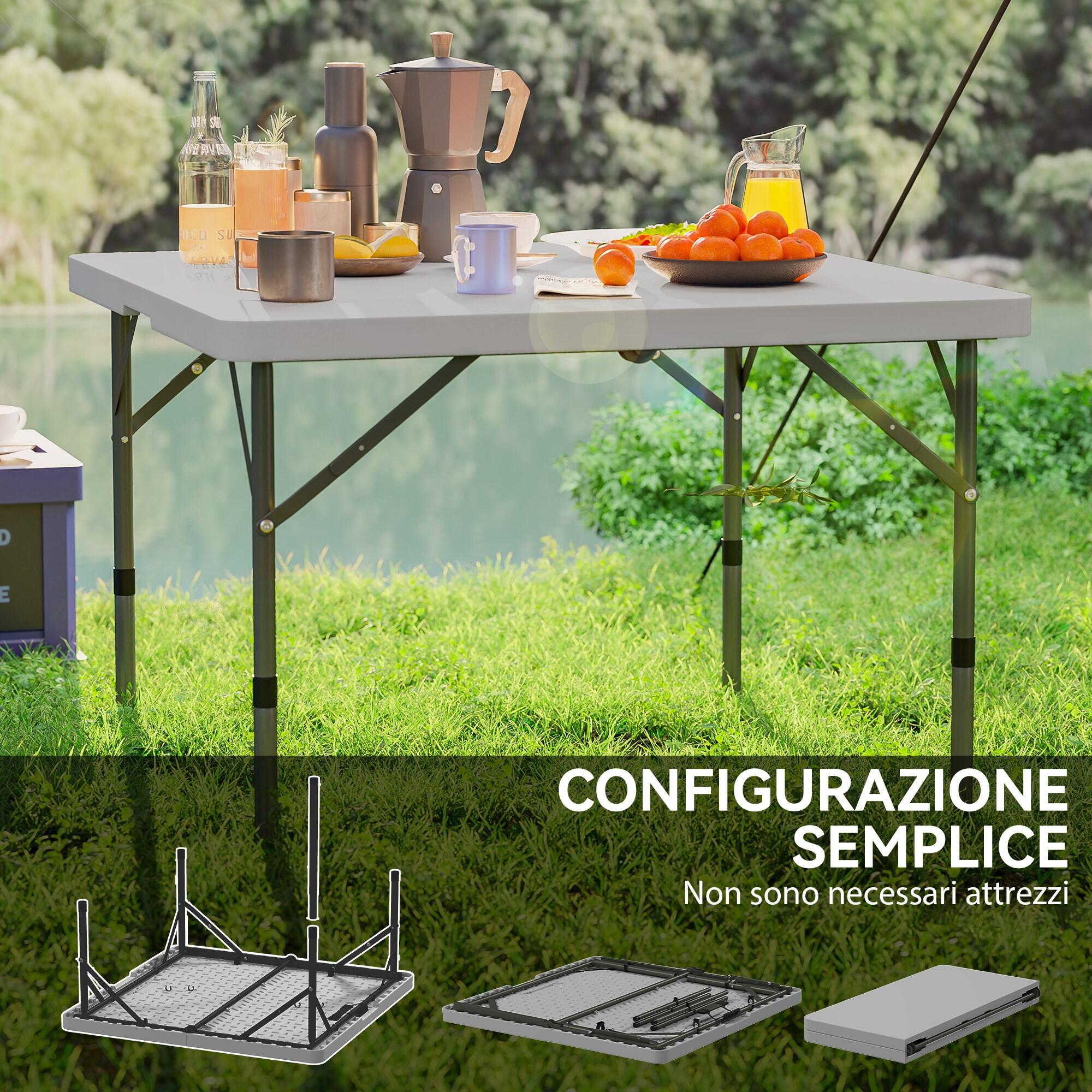 Outsunny Tavolo da Campeggio Pieghevole 2 Altezze Regolabili 86x86x74cm Grigio 7/7