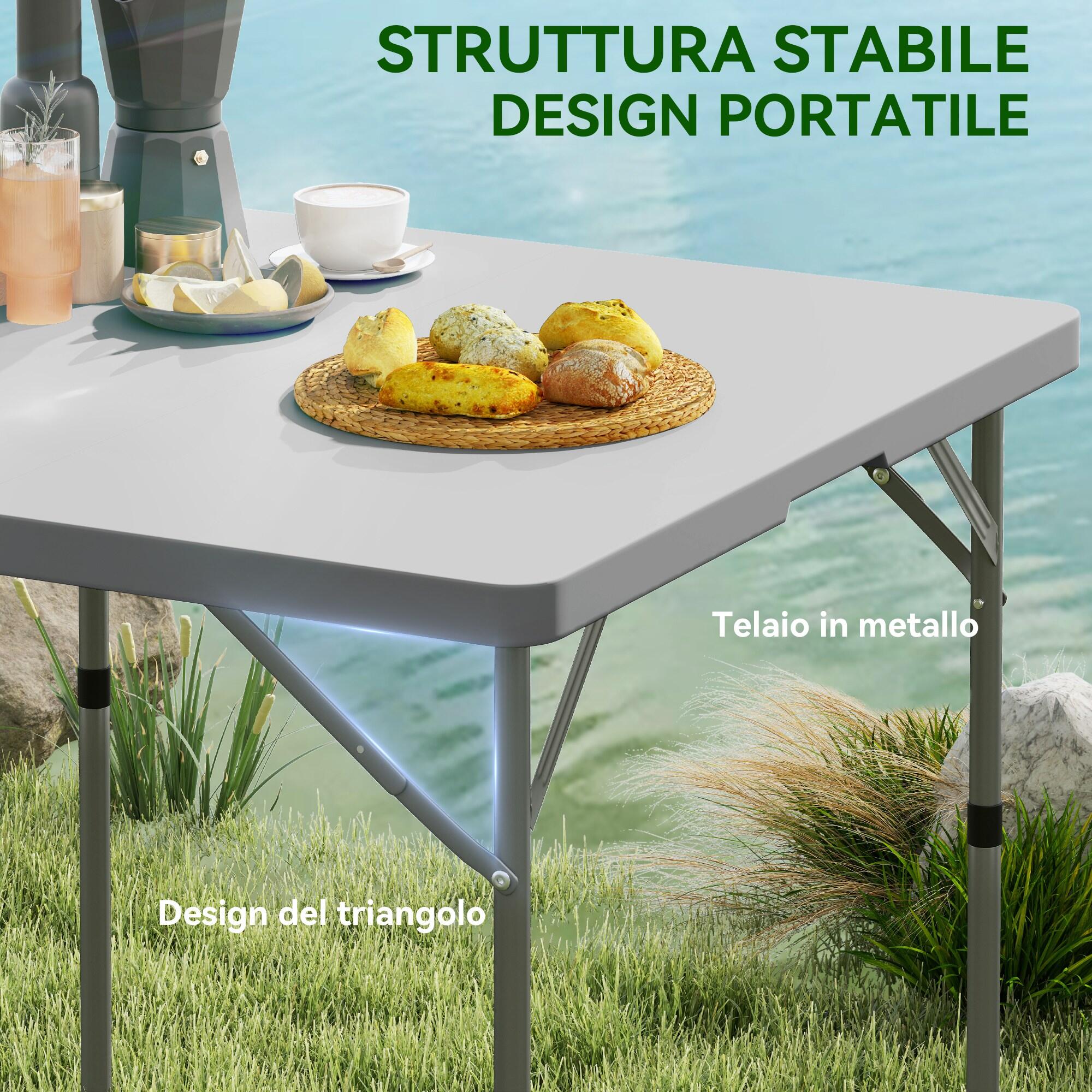Outsunny Tavolo da Campeggio Pieghevole 2 Altezze Regolabili 86x86x74cm Grigio 5/7