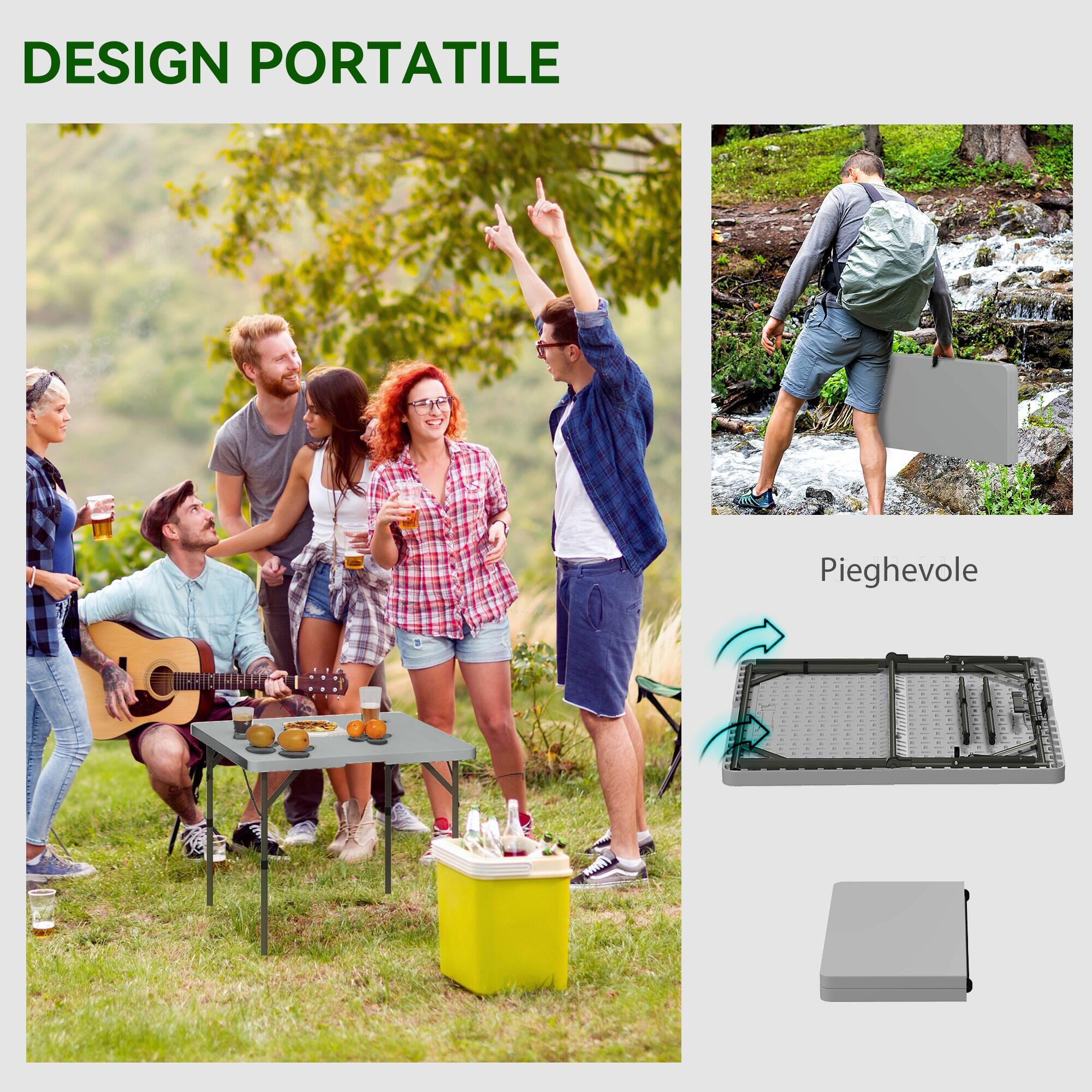Outsunny Tavolo da Campeggio Pieghevole 2 Altezze Regolabili 86x86x74cm Grigio 4/7