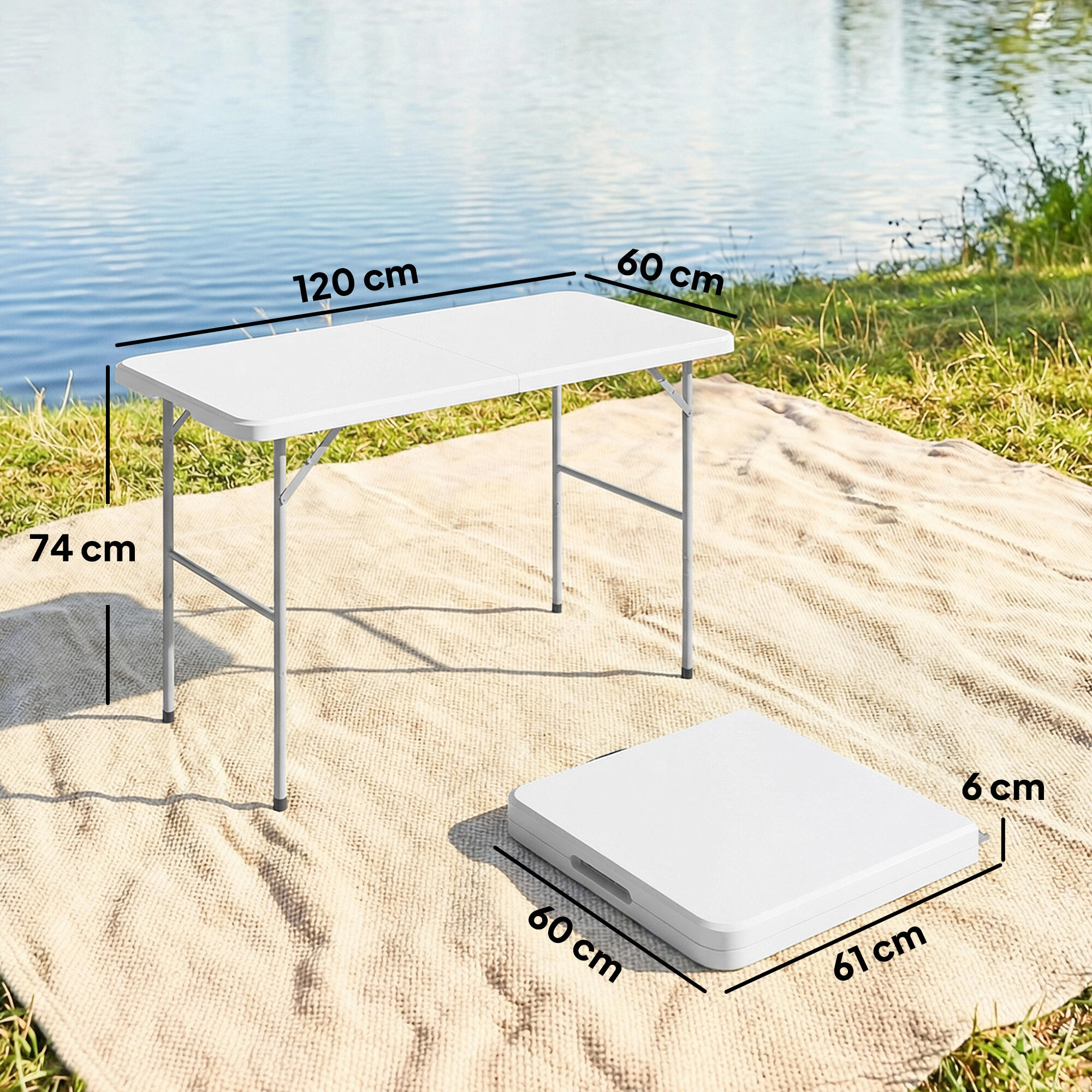 Outsunny Tavolo da Campeggio Pieghevole con Altezza Regolabile, 120x60cm, Bianco 3/7