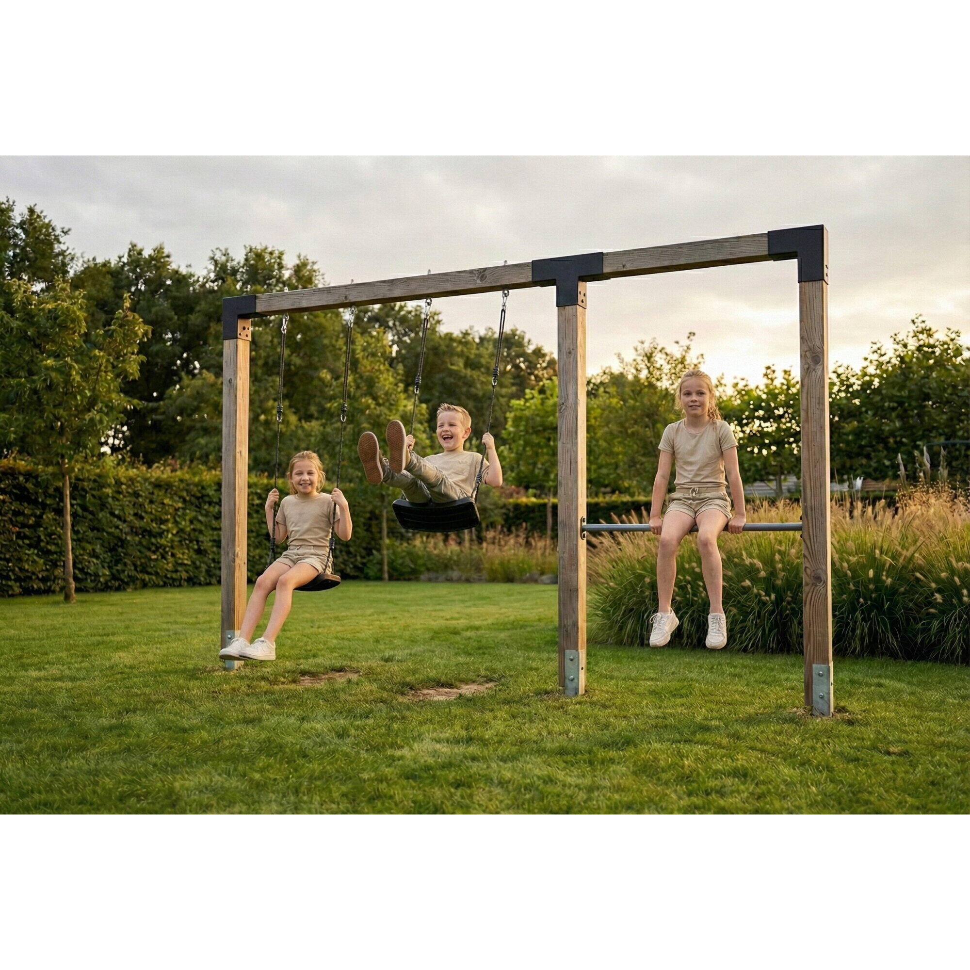 Linea Robust 110 balançoire double en bois avec barre fixe 5/5