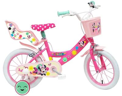 Disney minnie mouse meisjesfiets van 35,5 cm (14 inch) in fuchsia met daisy duck