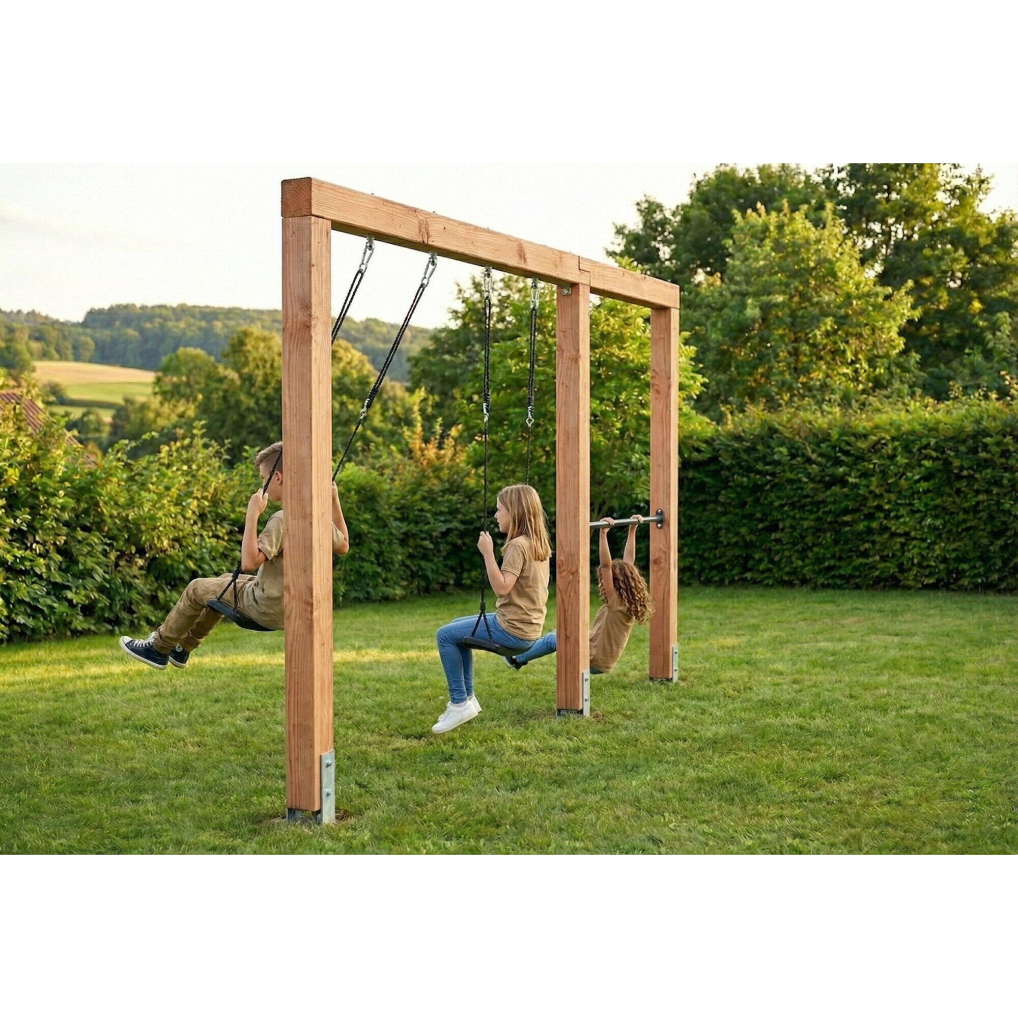 EXIT Linea Massiv 140 doppelte Holzschaukel mit Reckstange 5/6