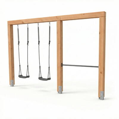 Linea massiv 140 dubbele houten schommel met duikelrek