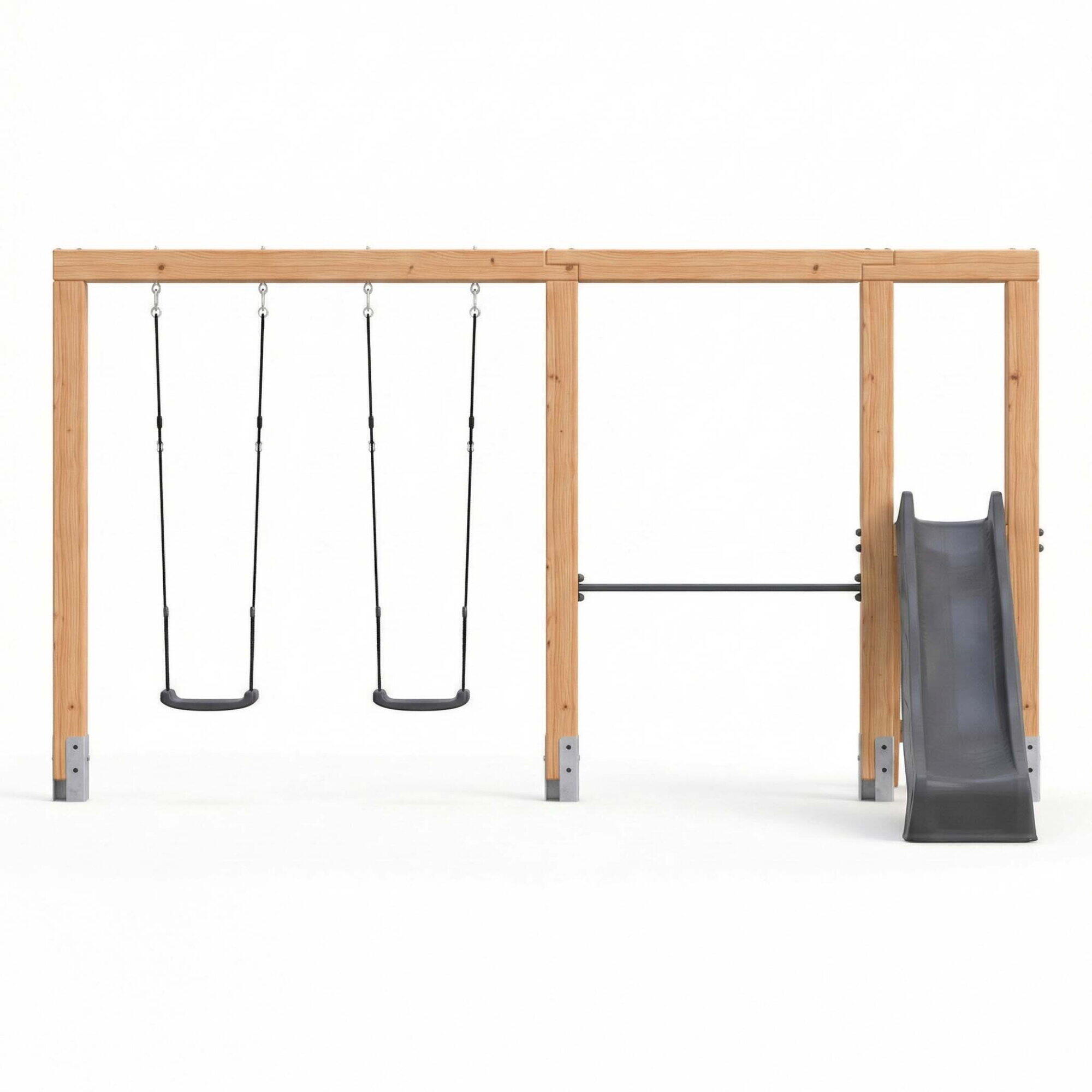 Linea Massiv 140 balançoire double en bois avec barre fixe et tobogg 2/6