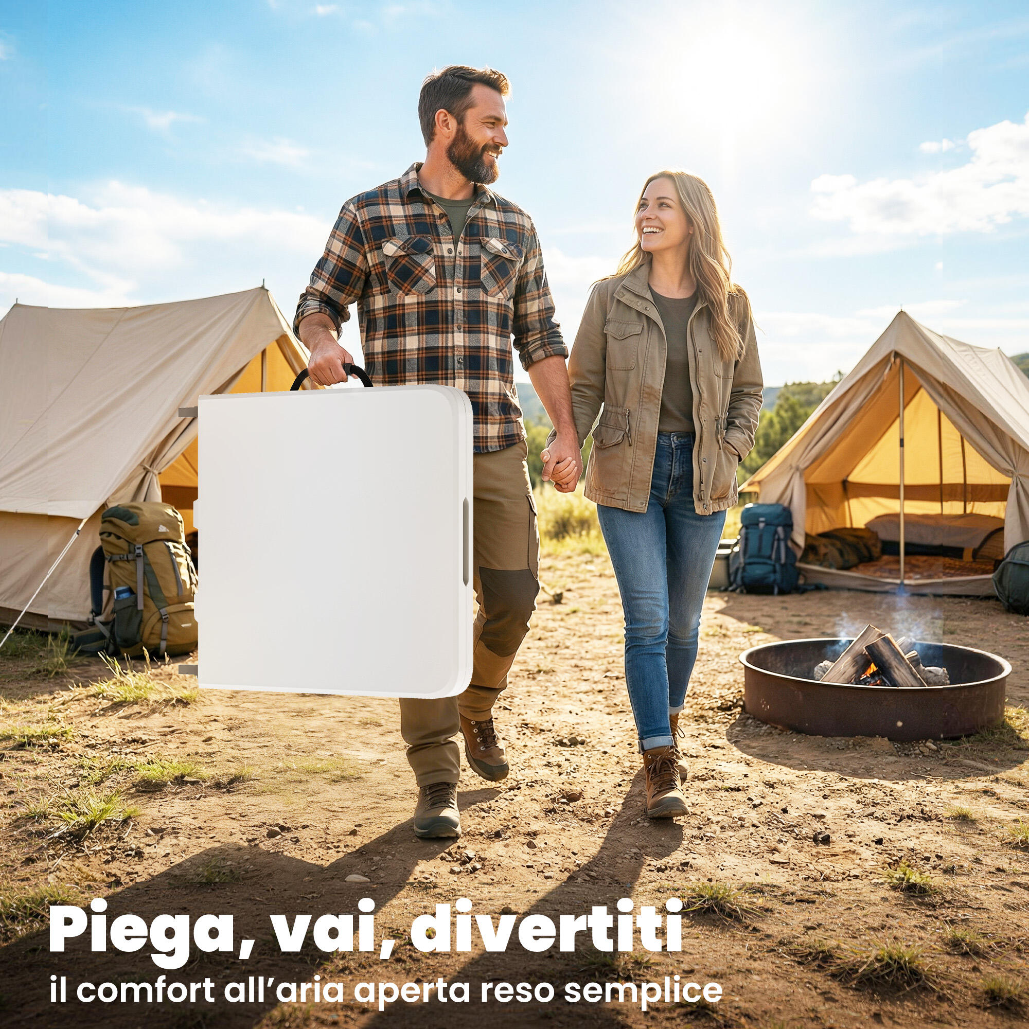 Outsunny Tavolo da Campeggio Pieghevole con Altezza Regolabile, 120x60cm, Bianco 5/7