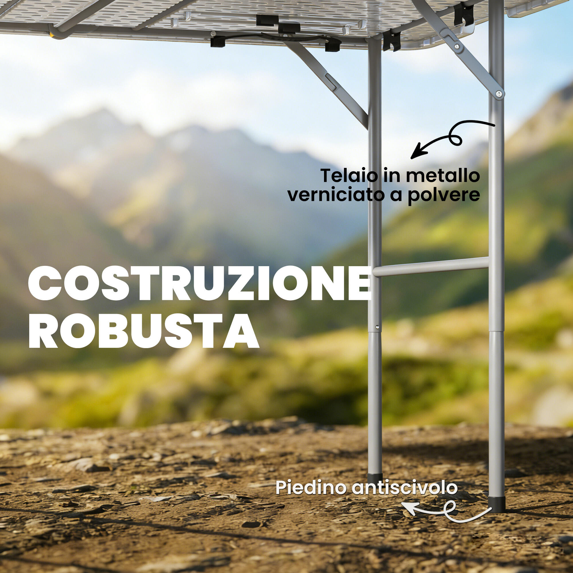 Outsunny Tavolo da Campeggio Pieghevole con Altezza Regolabile, 120x60cm, Bianco 4/7