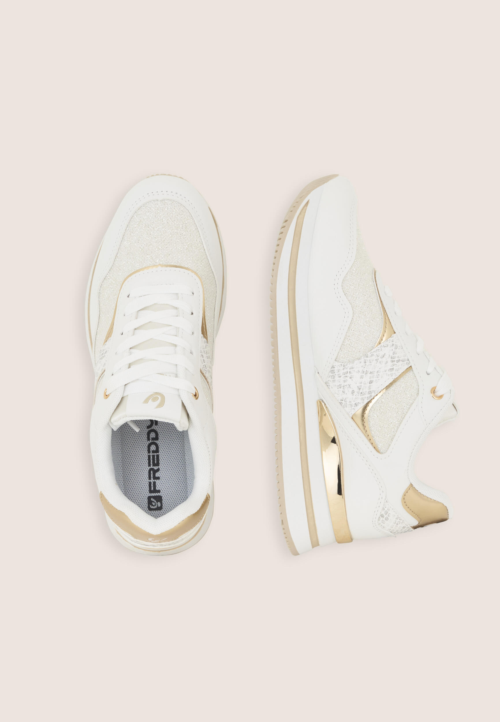 Sneakers pailletées avec empiècements en motif serpent et semelle intérieure en 3/3
