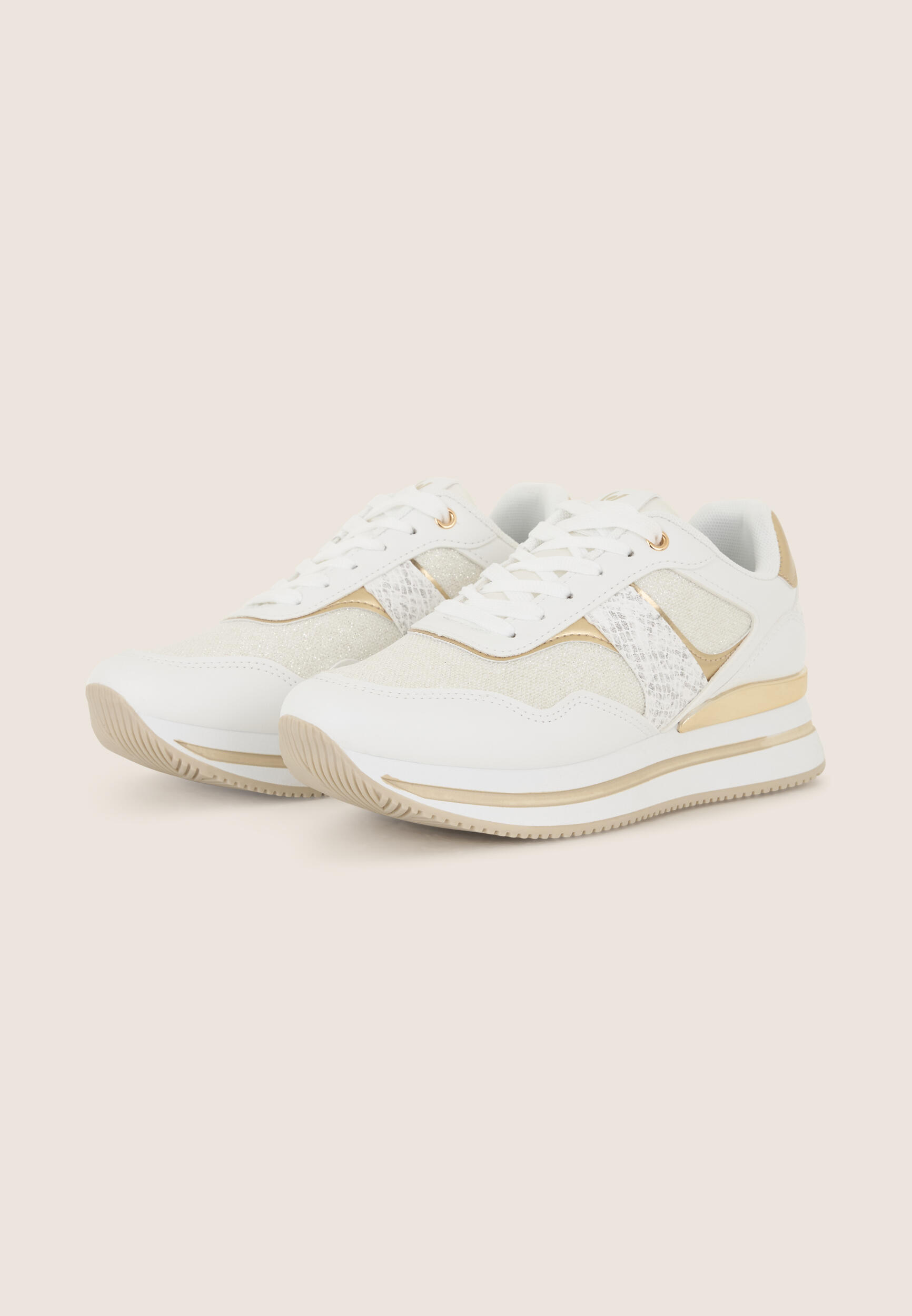 Sneakers pailletées avec empiècements en motif serpent et semelle intérieure en 2/3