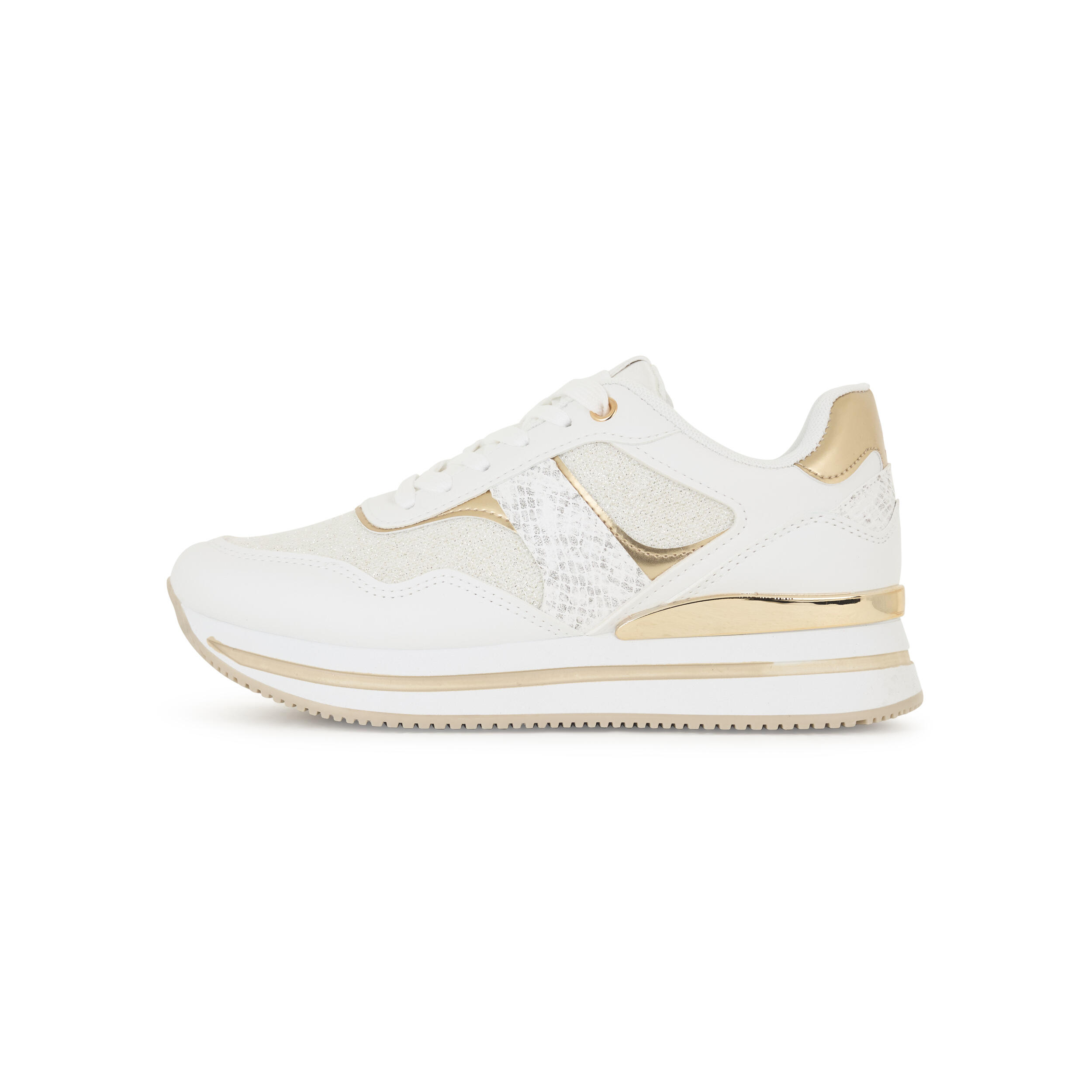 Sneakers pailletées avec empiècements en motif serpent et semelle intérieure en 1/3