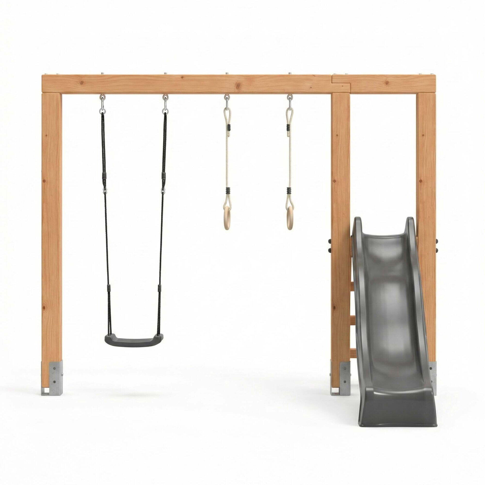 Linea Massiv 140 balançoire en bois avec toboggan et anneaux de gymn 2/7