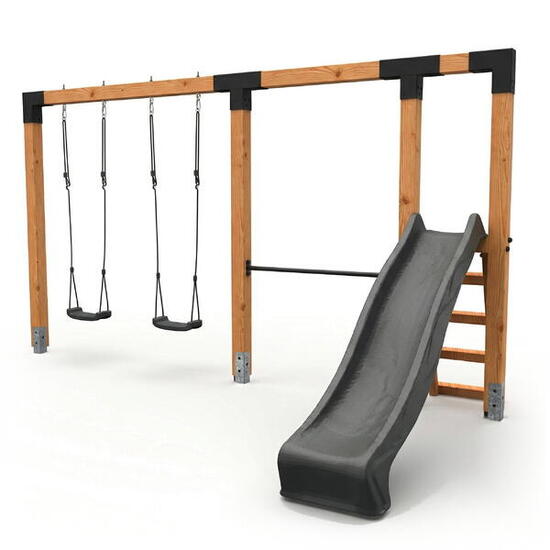 EXIT Linea Robust 110 doppelte Holzschaukel mit Reckstange und Rutsche