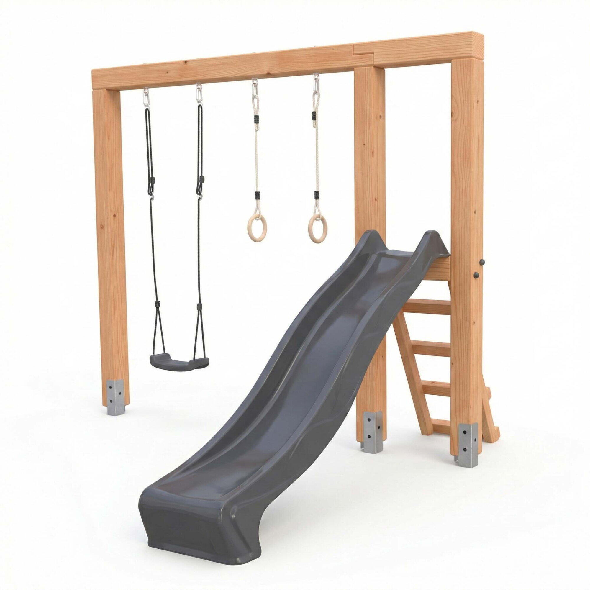 Linea Massiv 140 balançoire en bois avec toboggan et anneaux de gymn 1/7