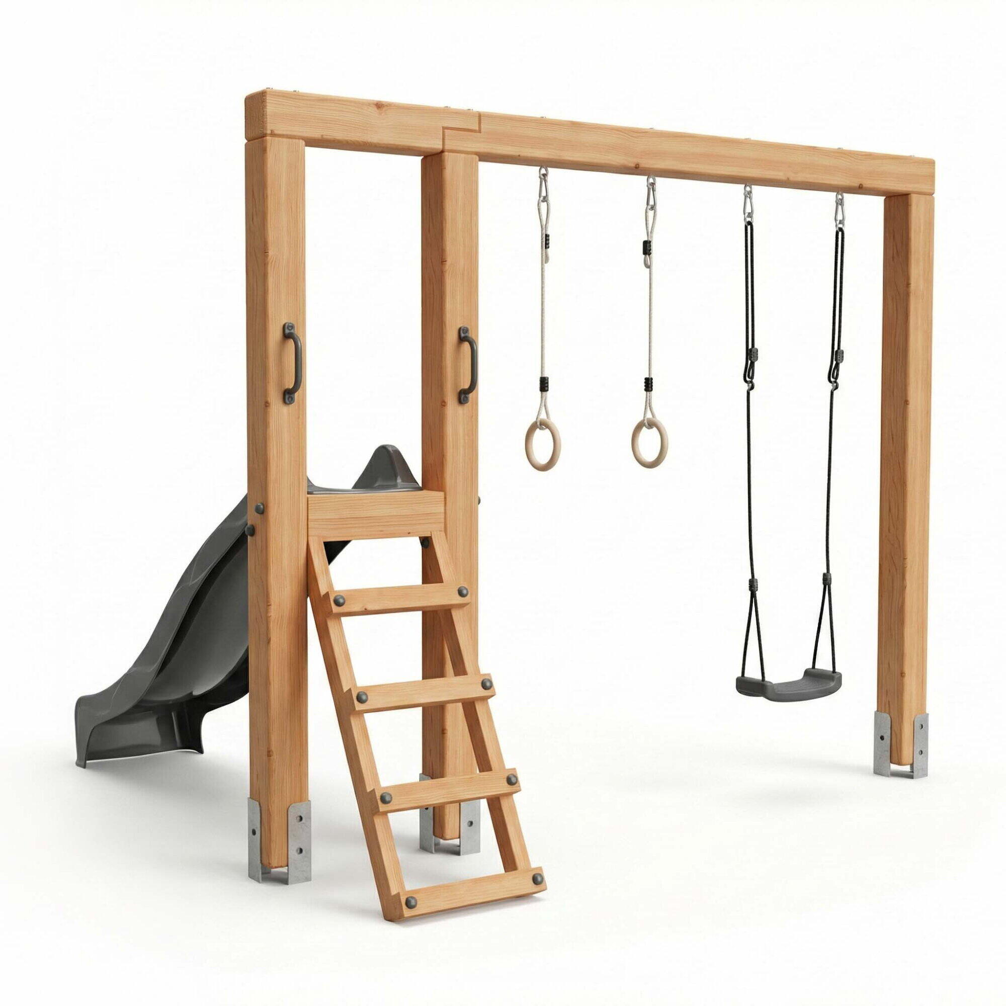 Linea Massiv 140 balançoire en bois avec toboggan et anneaux de gymn 7/7