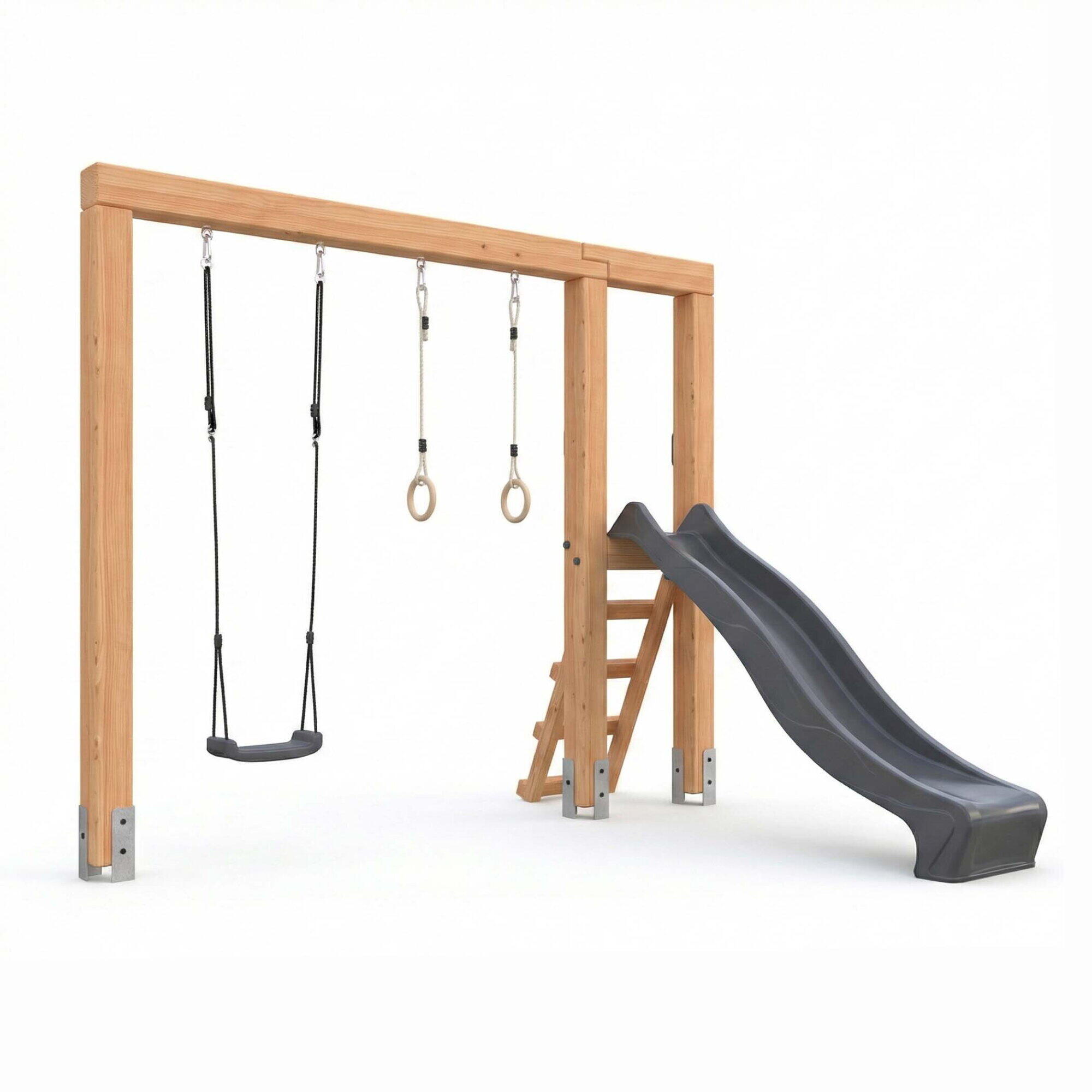 Linea Massiv 140 balançoire en bois avec toboggan et anneaux de gymn 6/7