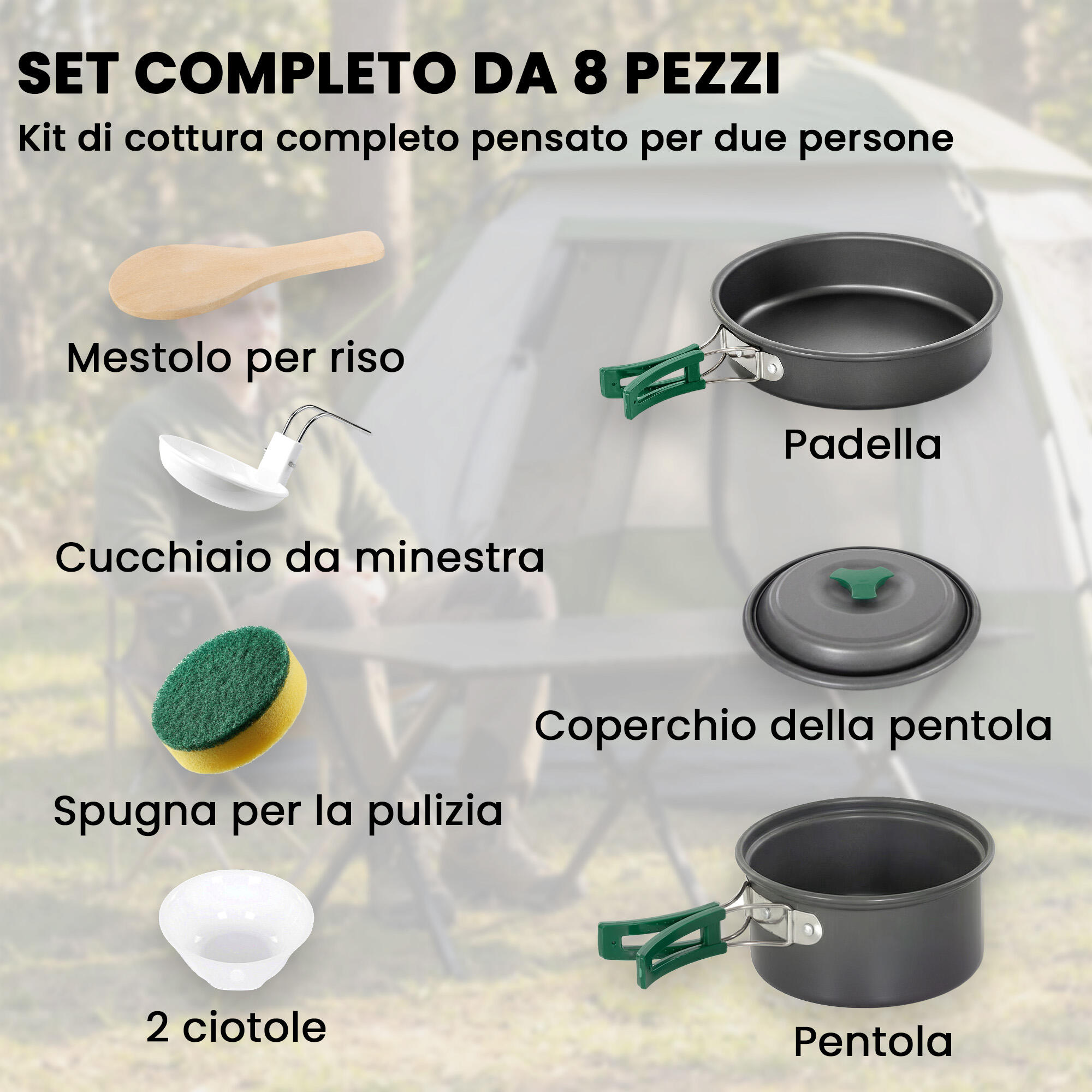 Outsunny Set Pentole Campeggio Ultraleggero, 8 Pezzi per 2 Persone, Grigio 4/7