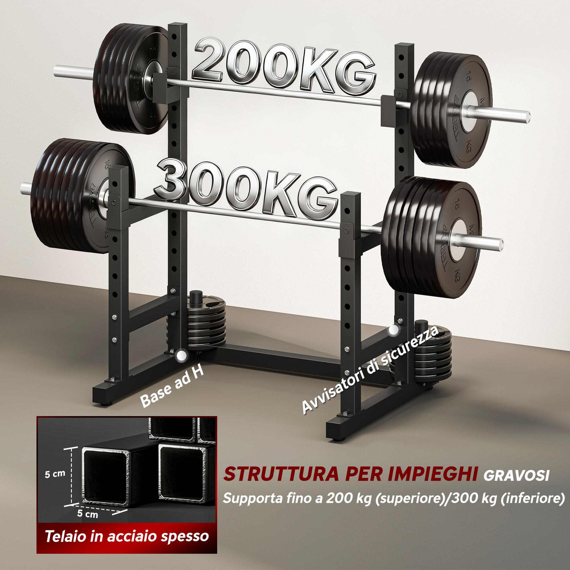 SPORTNOW Porta Bilanciere Regolabile 2 Livelli con Porta Dischi in Acciaio Nero 6/8