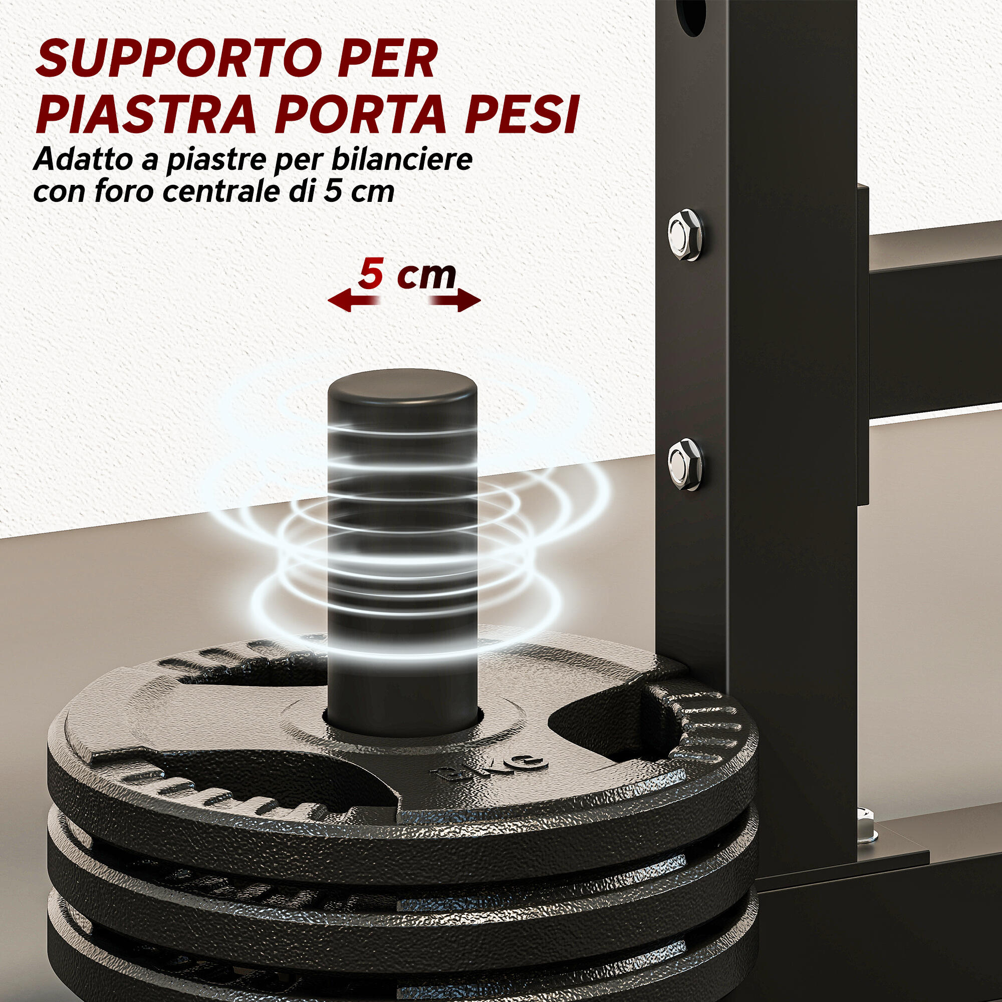 SPORTNOW Porta Bilanciere Regolabile 2 Livelli con Porta Dischi in Acciaio Nero 7/8