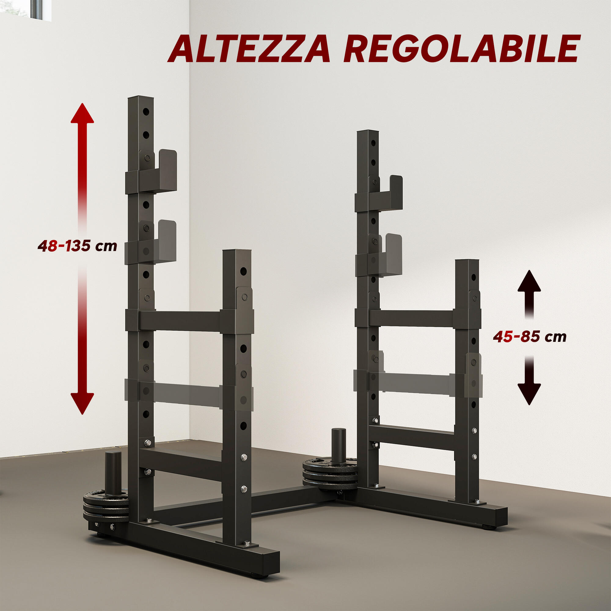SPORTNOW Porta Bilanciere Regolabile 2 Livelli con Porta Dischi in Acciaio Nero 5/8