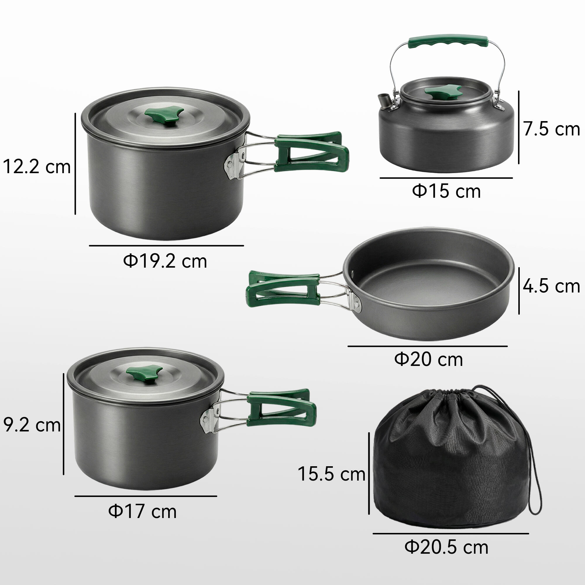Outsunny Set Pentole Campeggio in Alluminio per 4-5 Persone Grigio 3/7