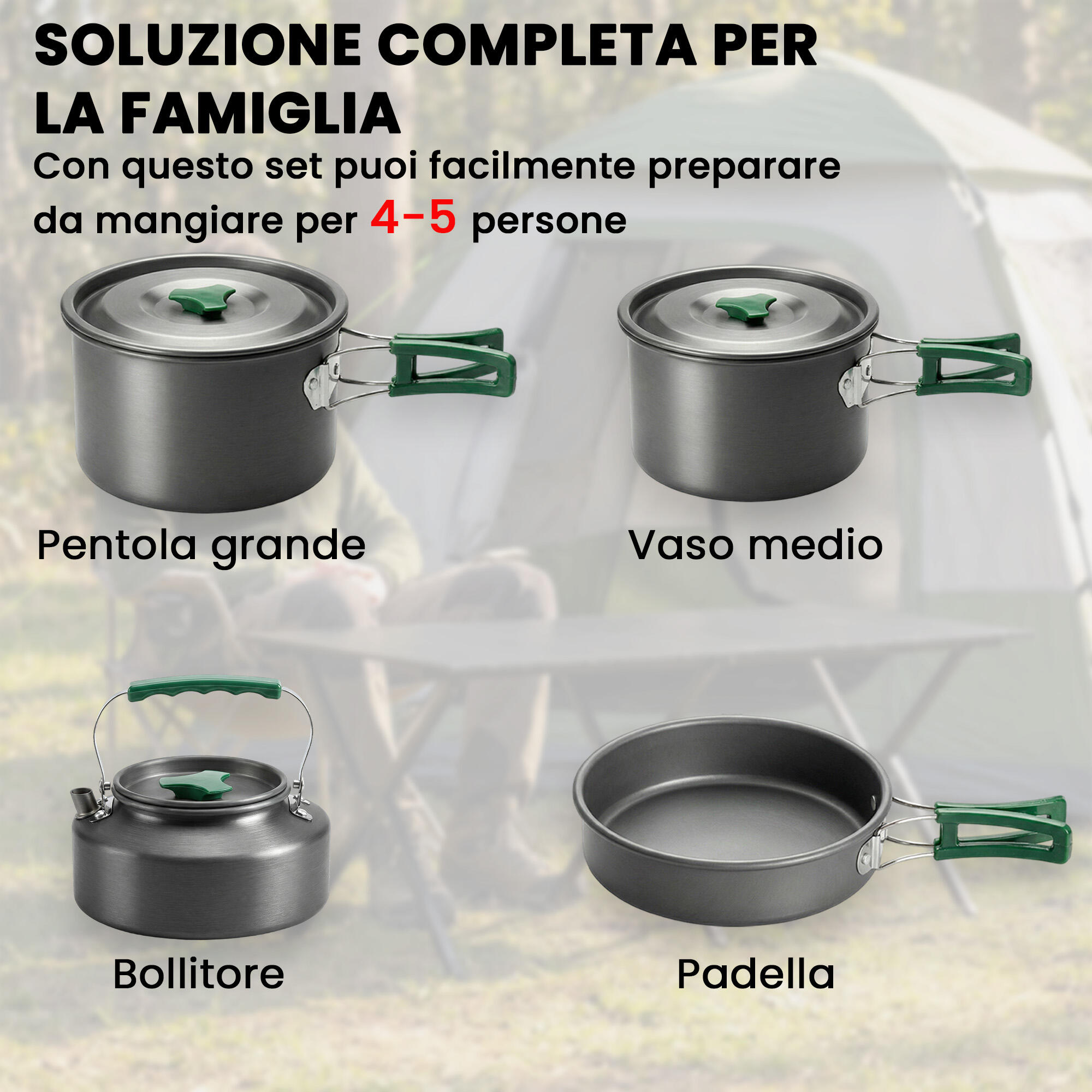 Outsunny Set Pentole Campeggio in Alluminio per 4-5 Persone Grigio 4/7
