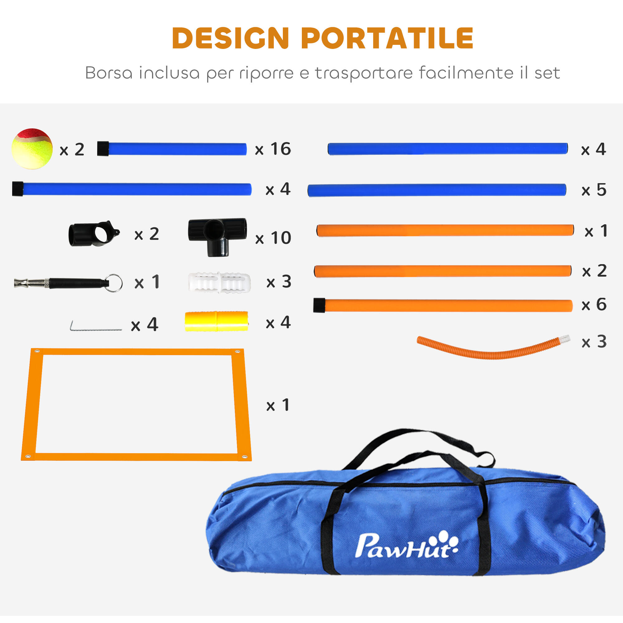 PawHut Set Agility Dog con Ostacoli Salto, Slalom, Fischietto, Palline e Borsa 7/7
