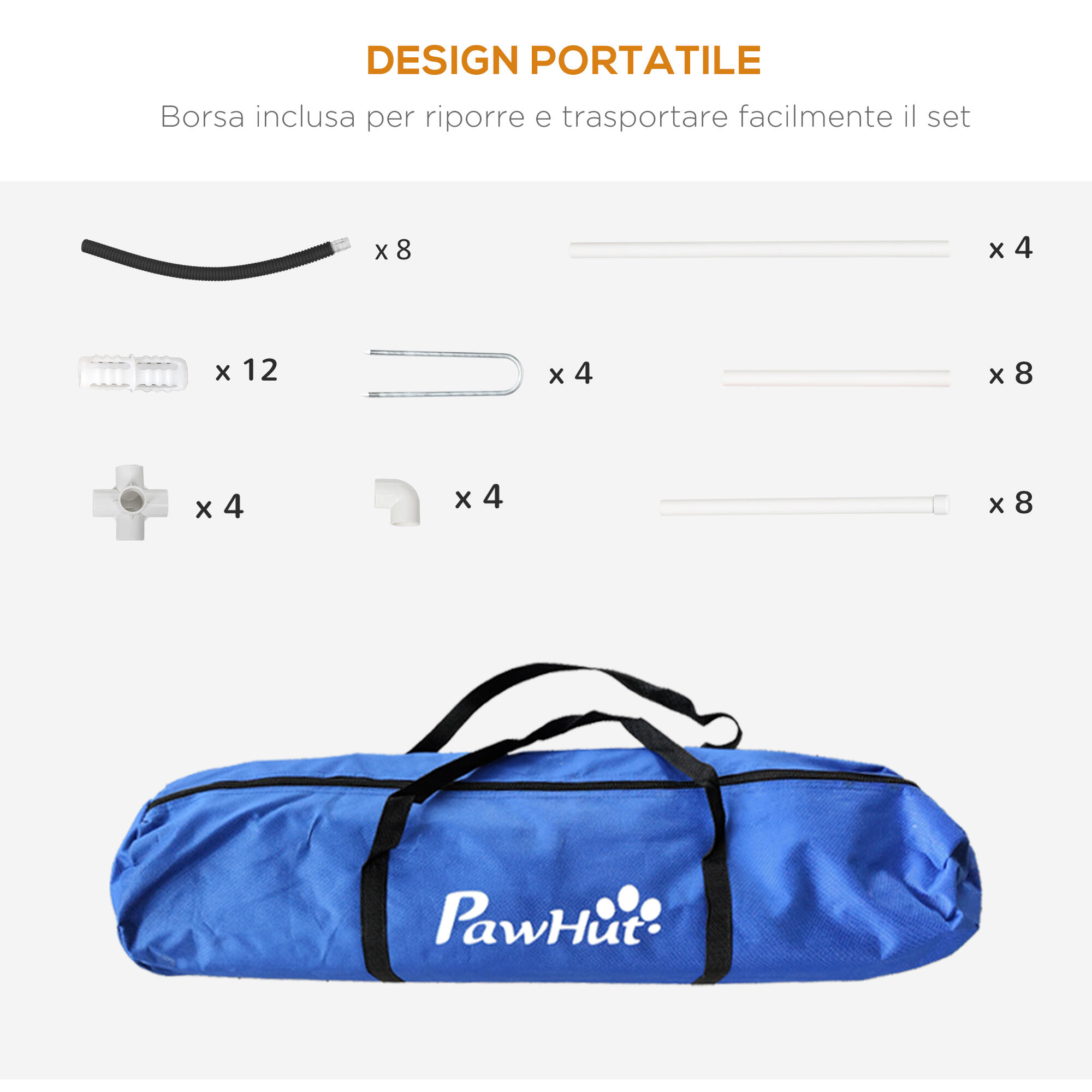 PawHut Set Agility Dog 4pz con 4 Picchetti e Borsa da Trasporto Bianco Nero 6/7