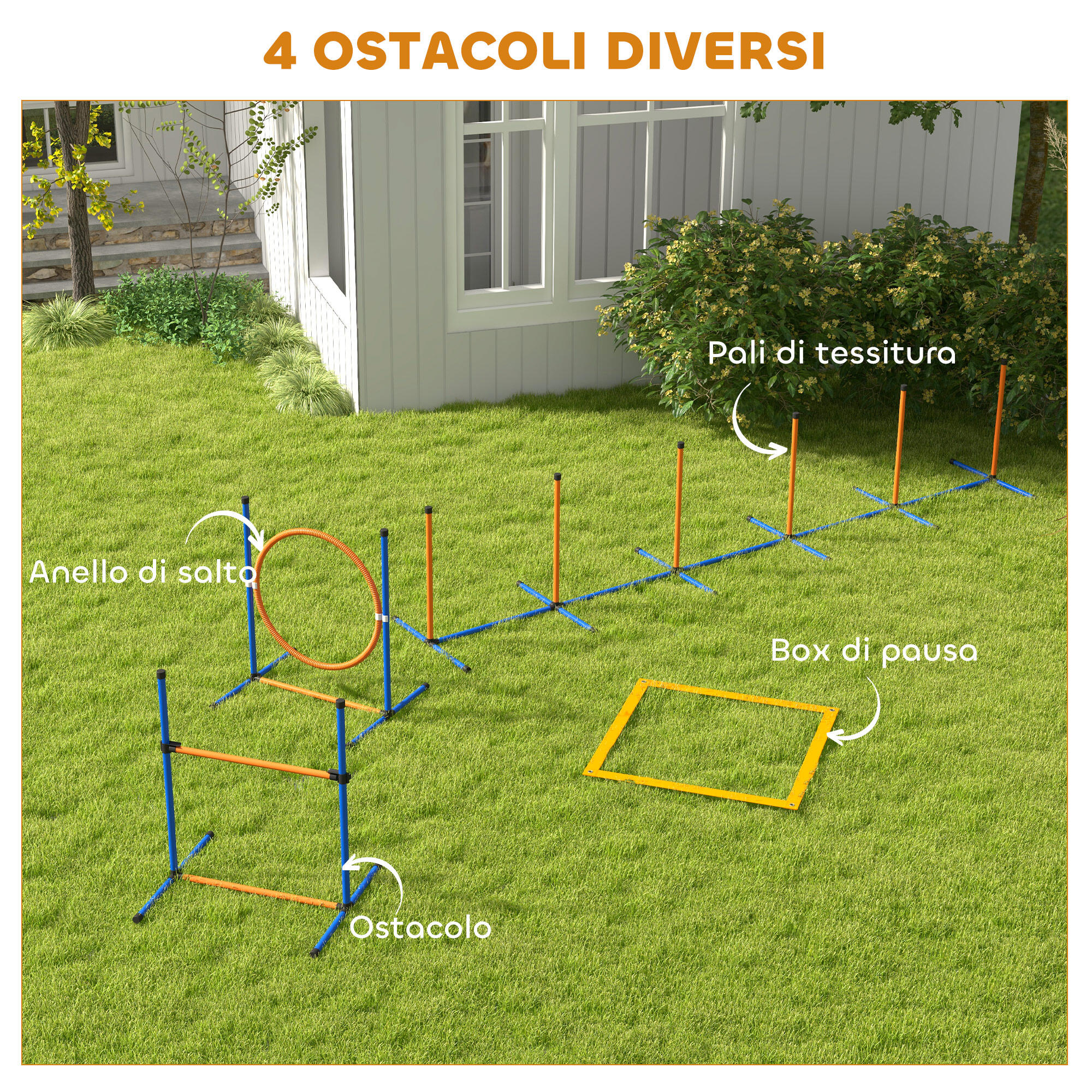 PawHut Set Agility Dog con Ostacoli Salto, Slalom, Fischietto, Palline e Borsa 5/7