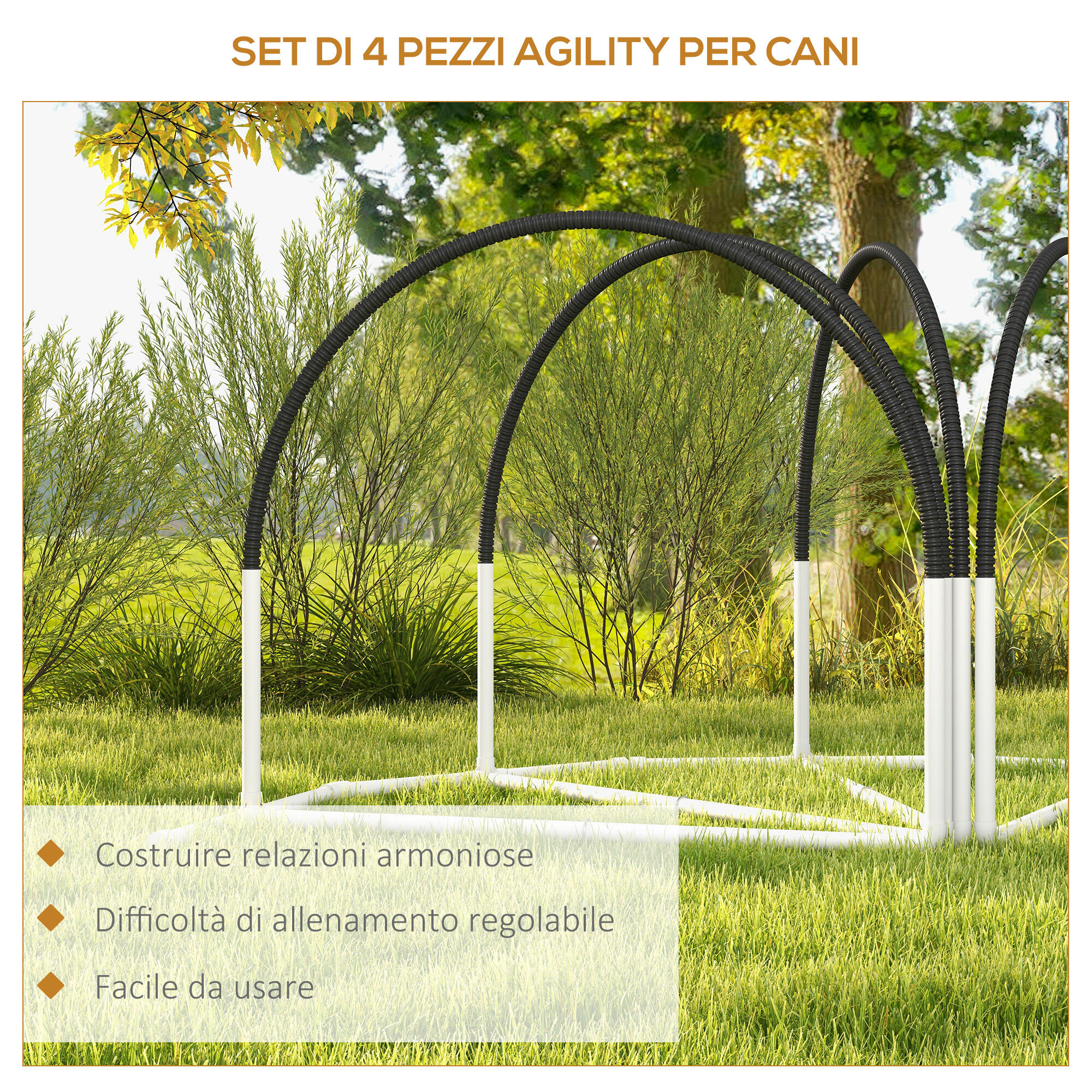 PawHut Set Agility Dog 4pz con 4 Picchetti e Borsa da Trasporto Bianco Nero 5/7
