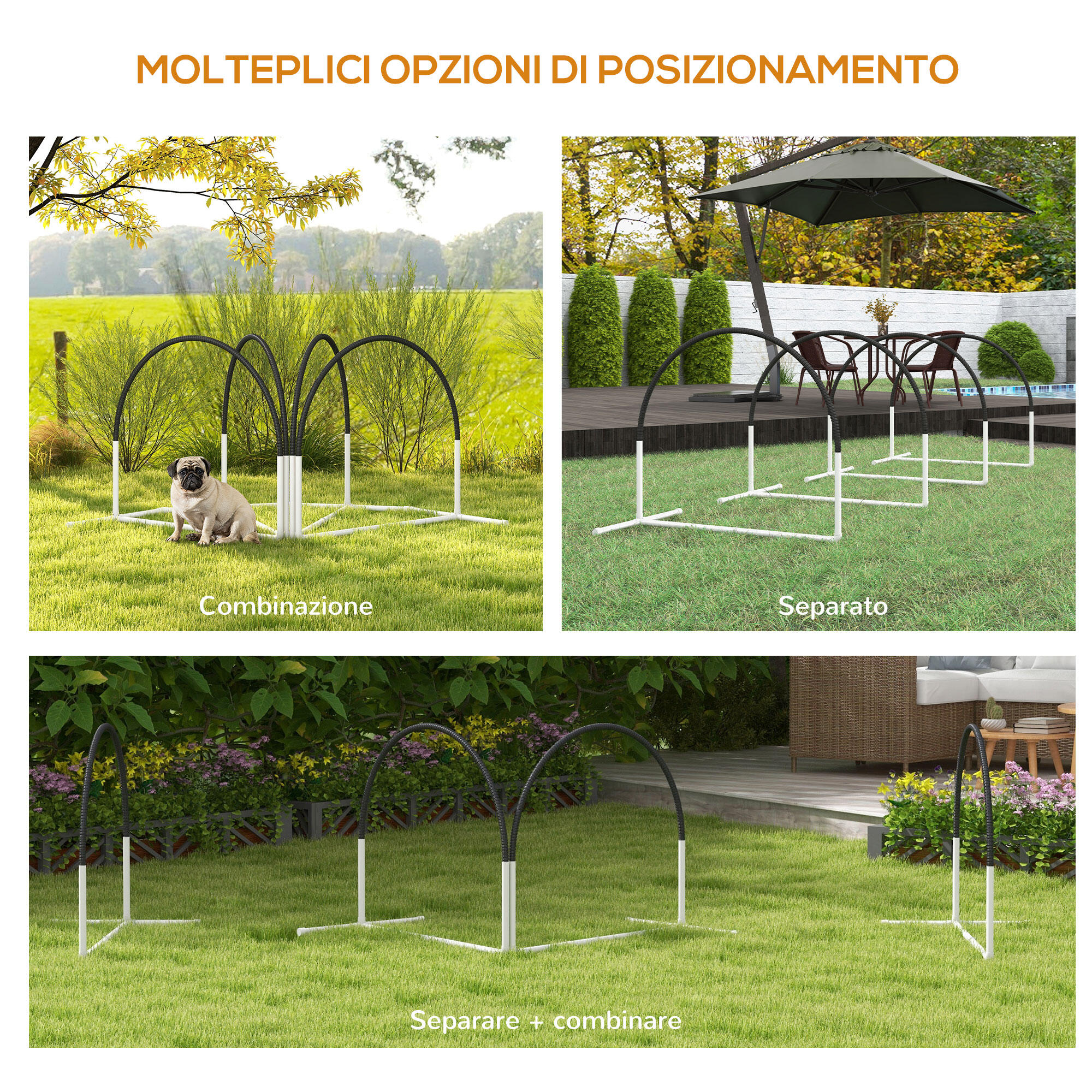 PawHut Set Agility Dog 4pz con 4 Picchetti e Borsa da Trasporto Bianco Nero 4/7