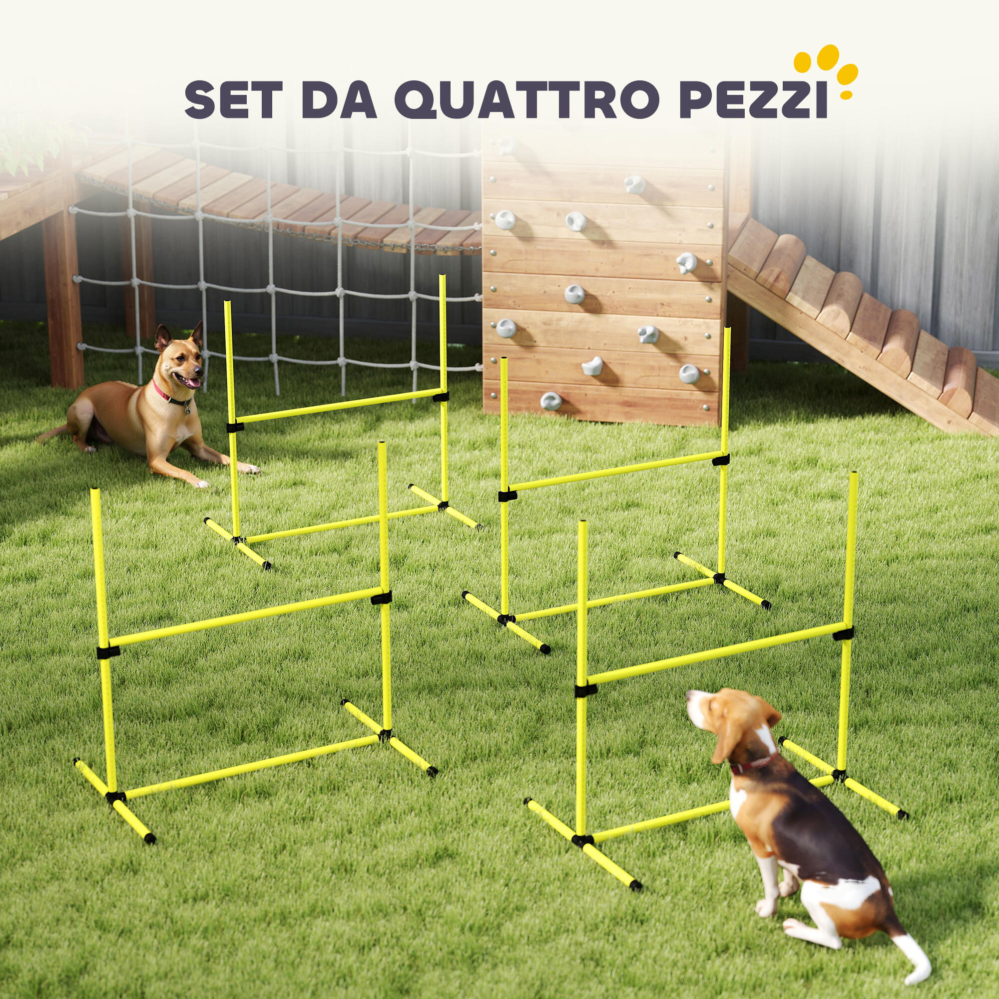 PawHut Set 4 Ostacoli Agility Dog Addestramento Cani e Borsa da Trasporto Giallo 5/7