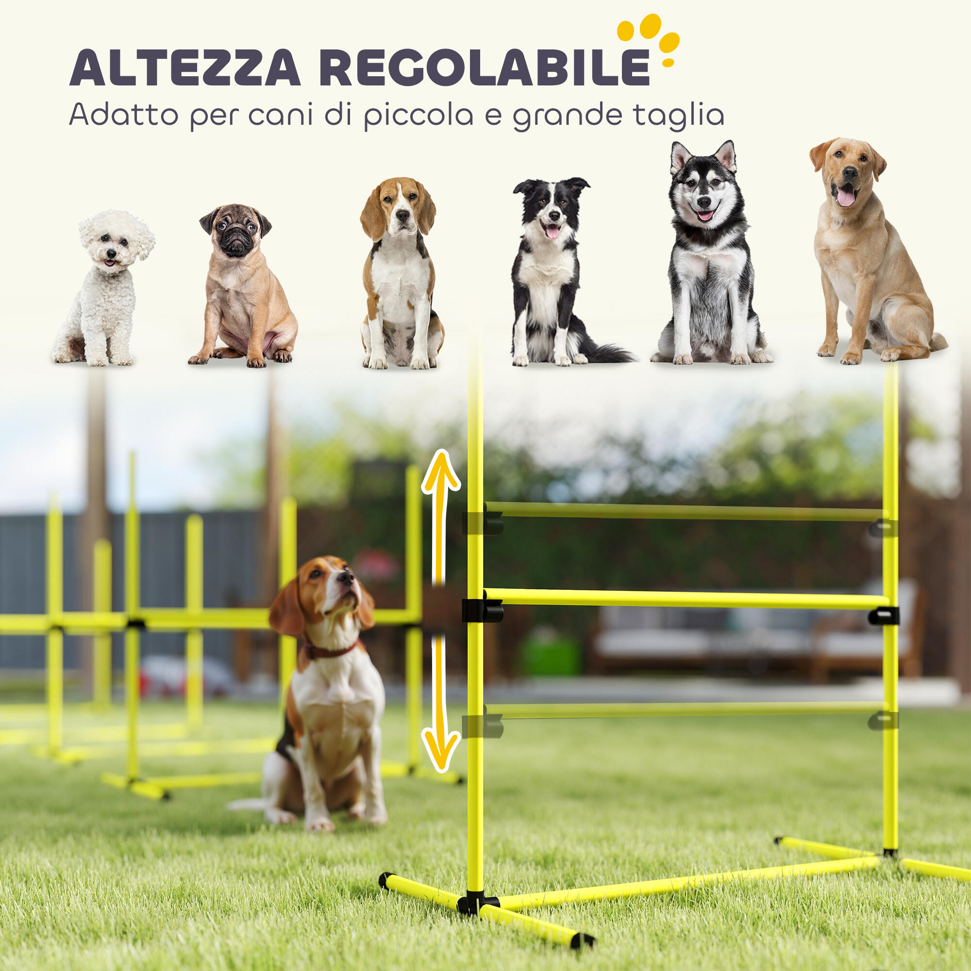 PawHut Set 4 Ostacoli Agility Dog Addestramento Cani e Borsa da Trasporto Giallo 4/7